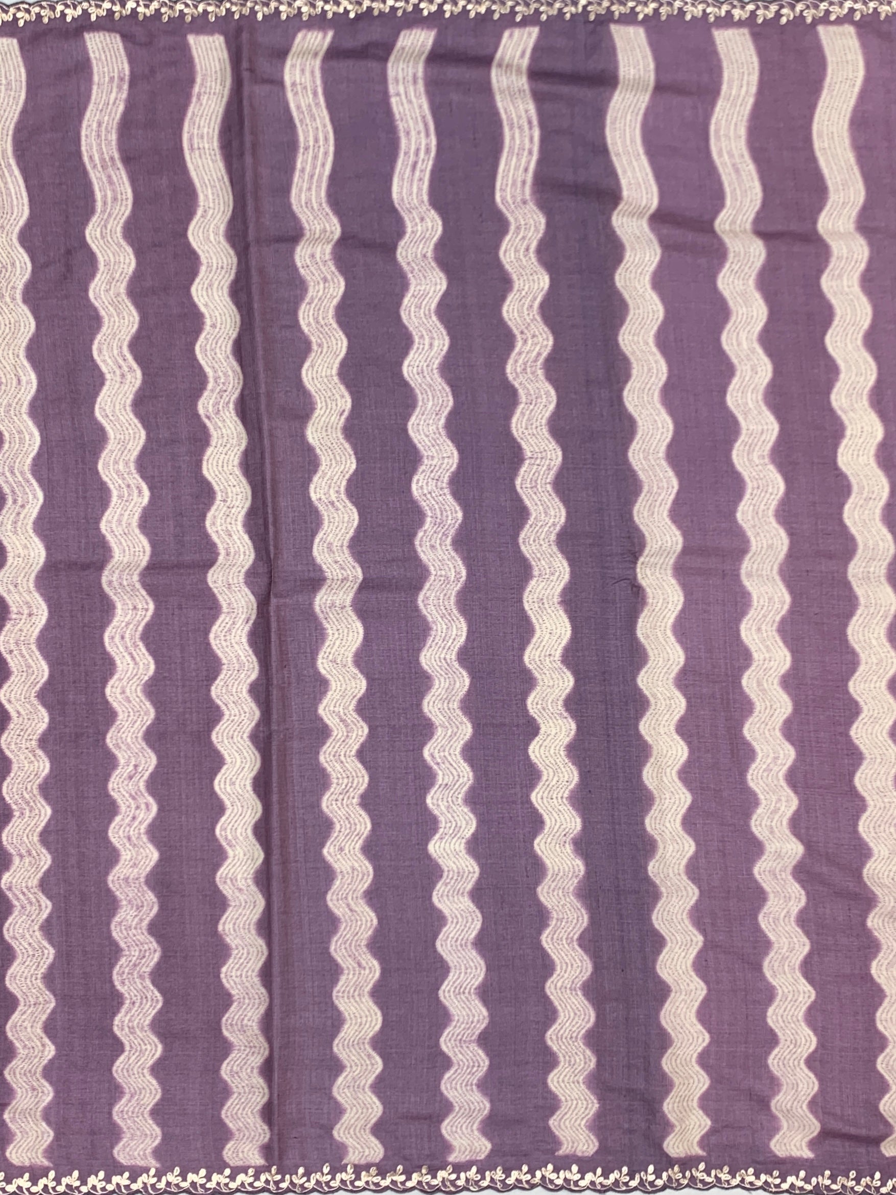 Poetic Mauve: Wavy Stripe Tussar Silk Saree with Floral & Avian Embroidery