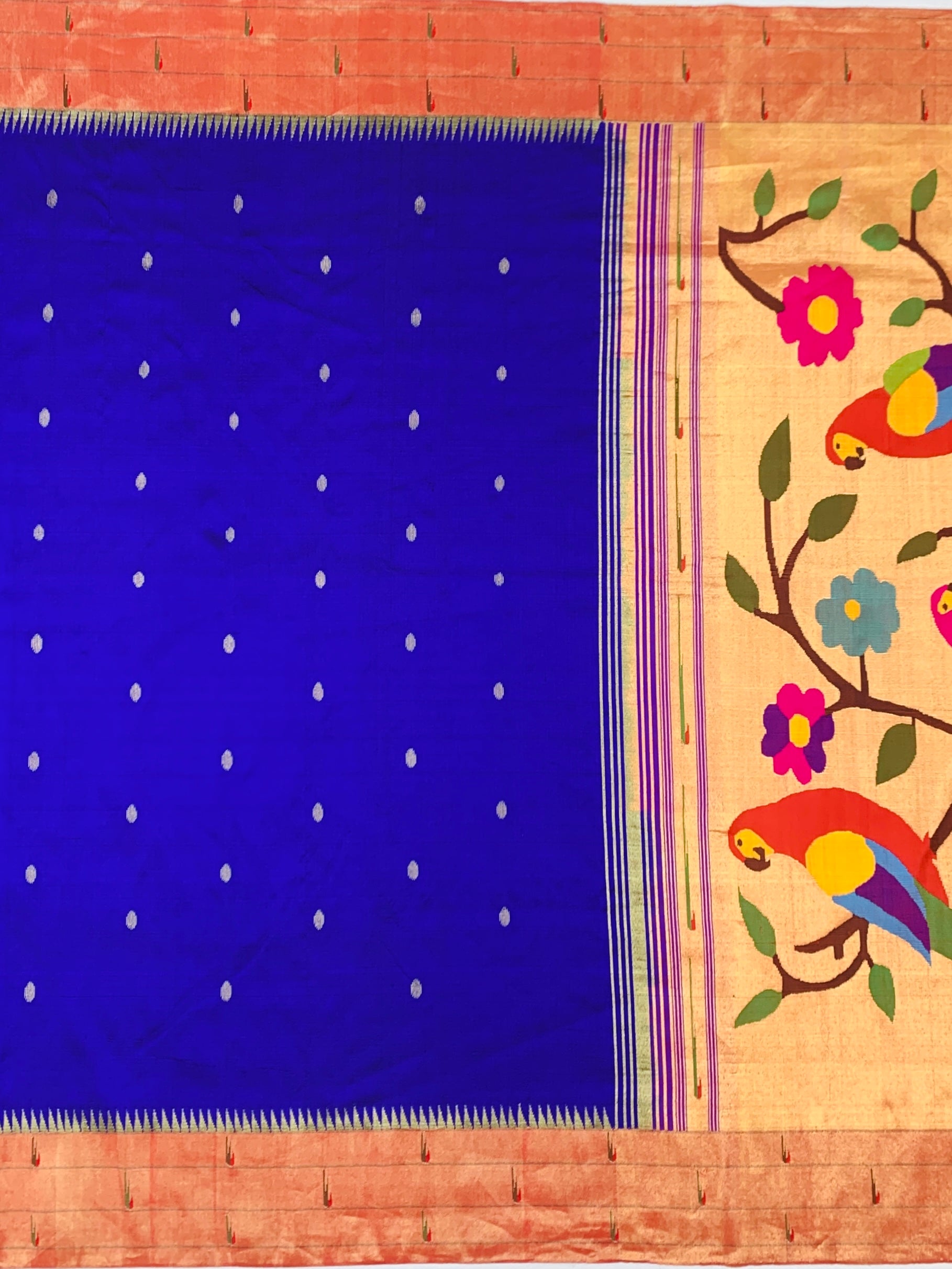 Electric Royal Blue Paithani Silk Saree with Enchanting Parrot Pallu