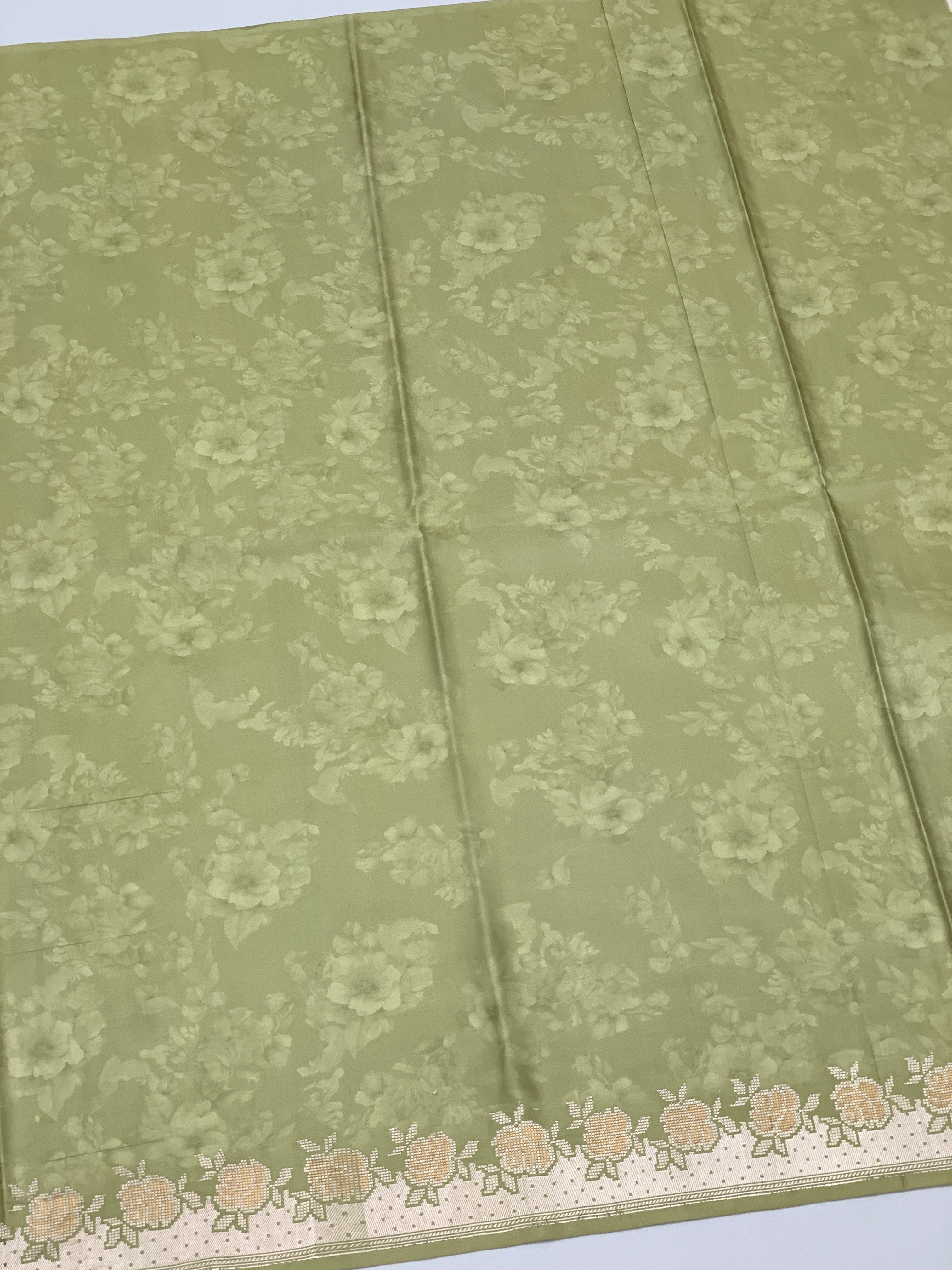Elegant Sage Green Floral Mashru Silk Saree