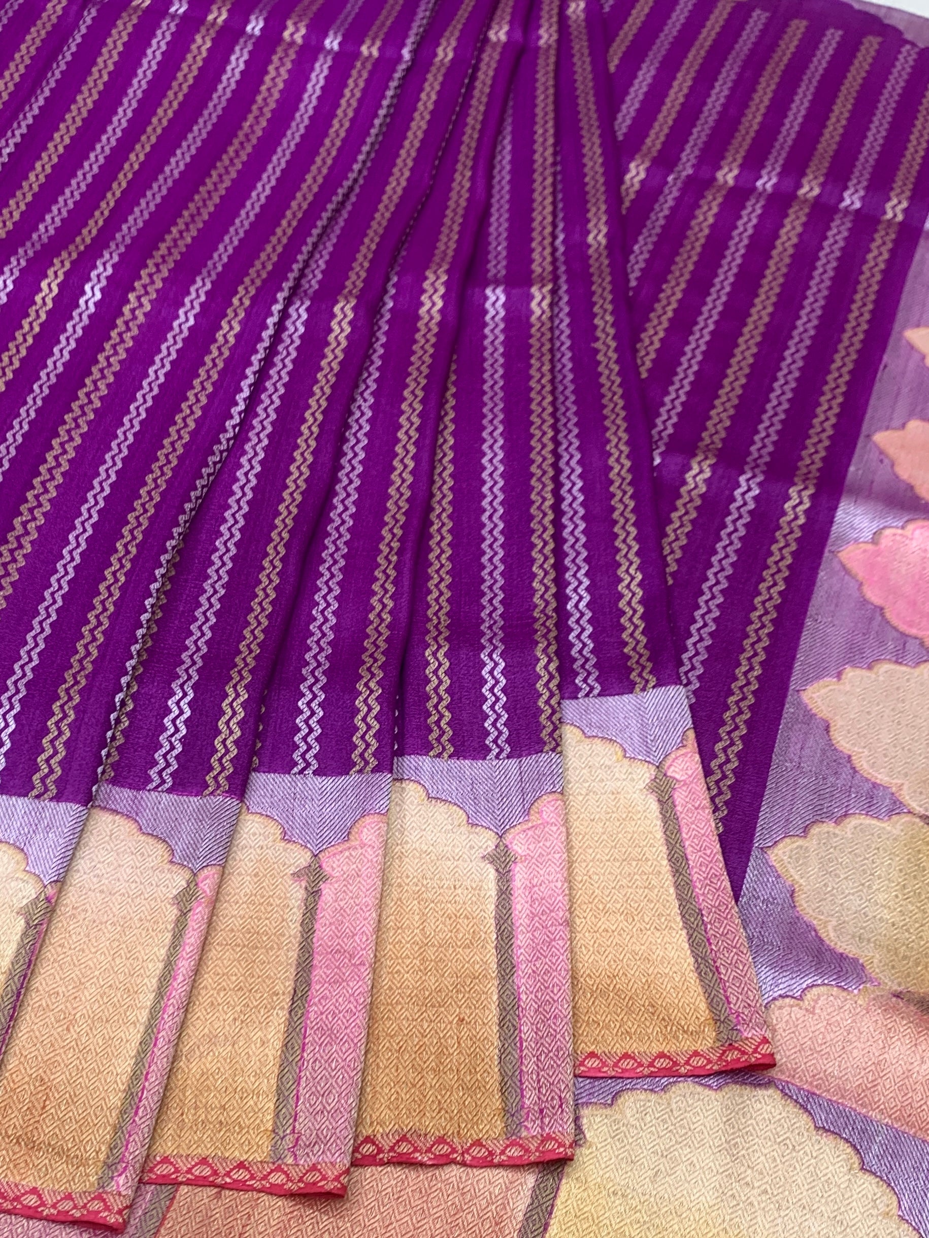 Royal Purple Tussore Georgette Saree with Contrast Red Blouse