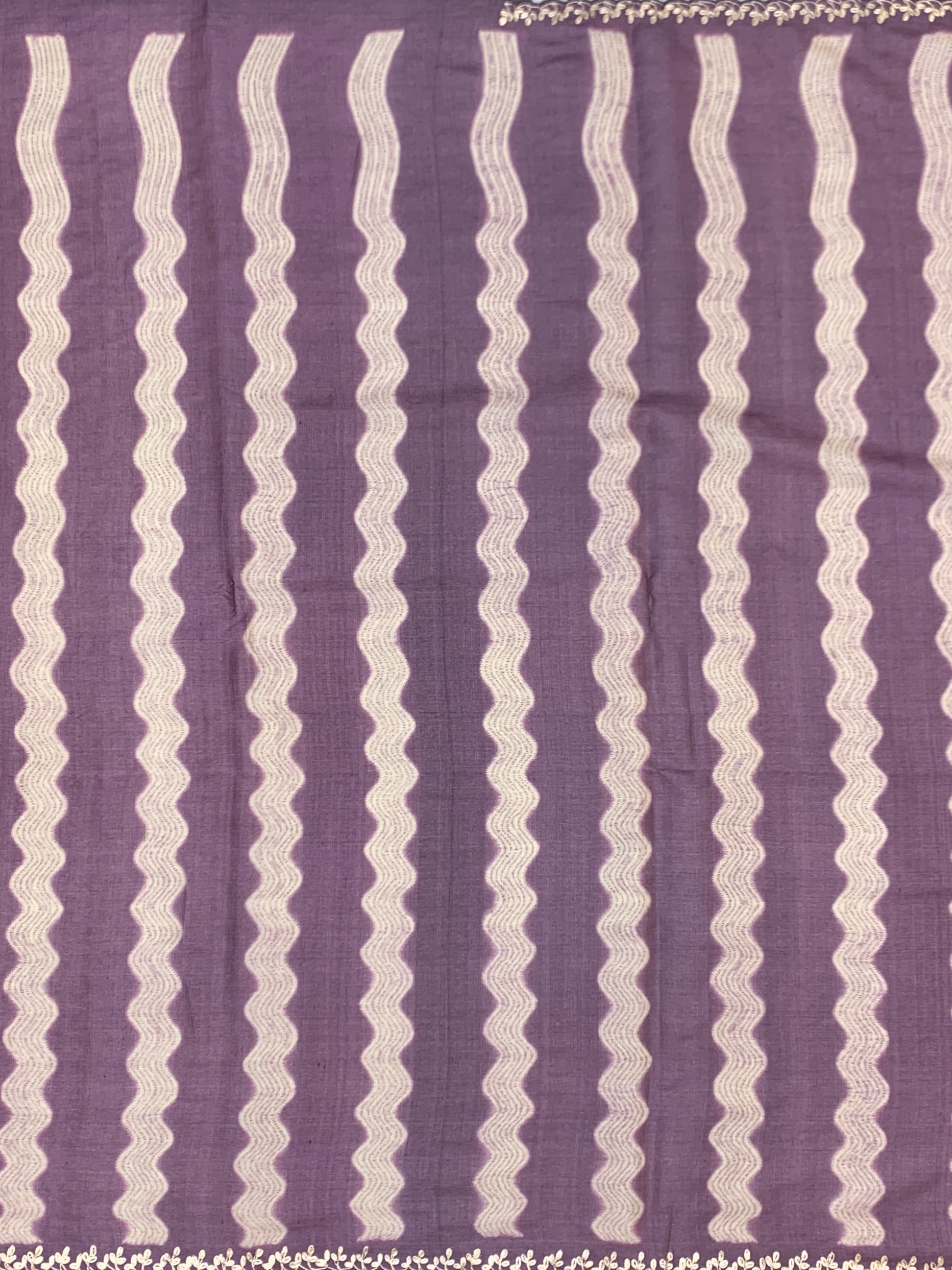 Poetic Mauve: Wavy Stripe Tussar Silk Saree with Floral & Avian Embroidery