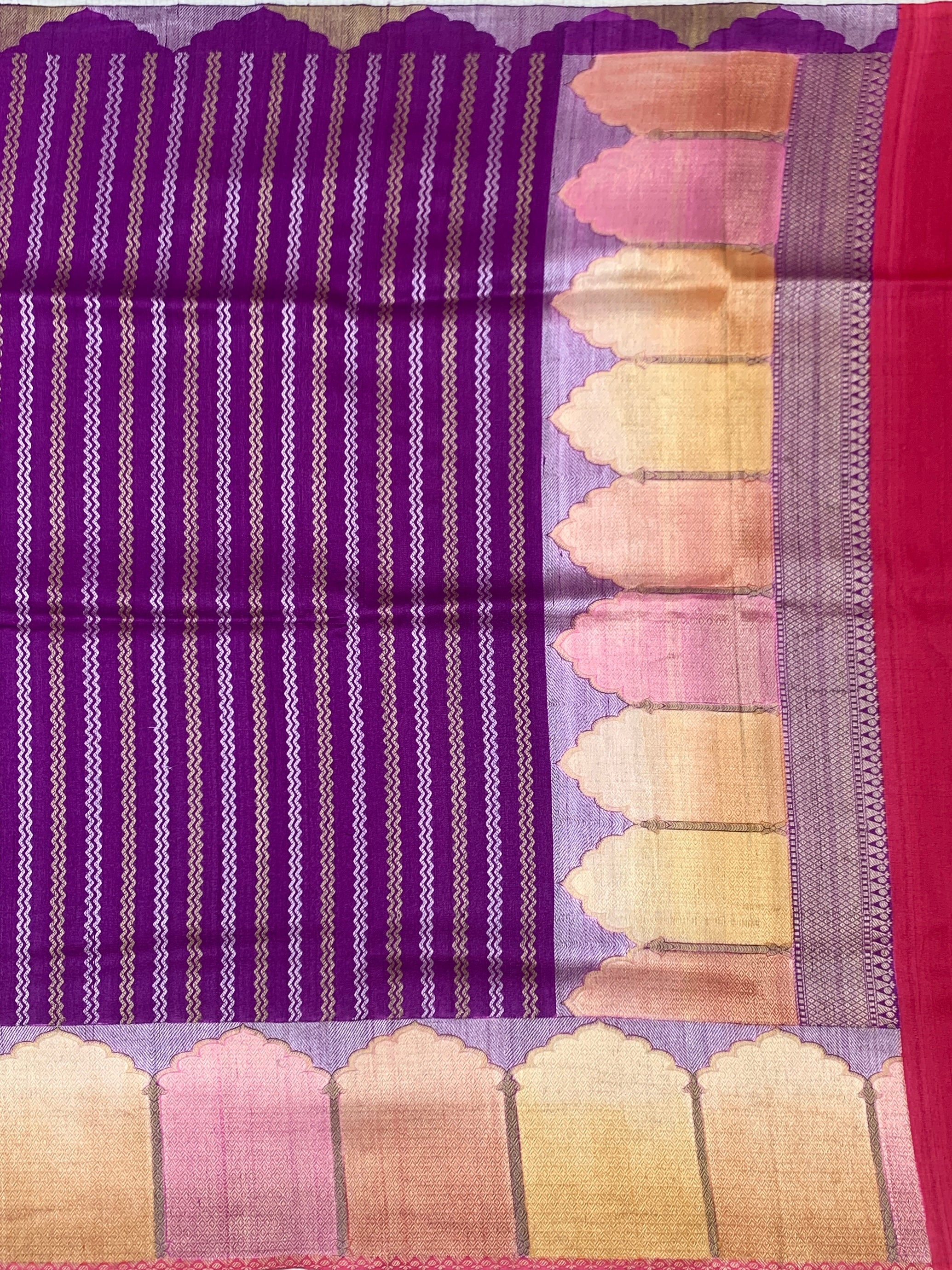 Royal Purple Tussore Georgette Saree with Contrast Red Blouse