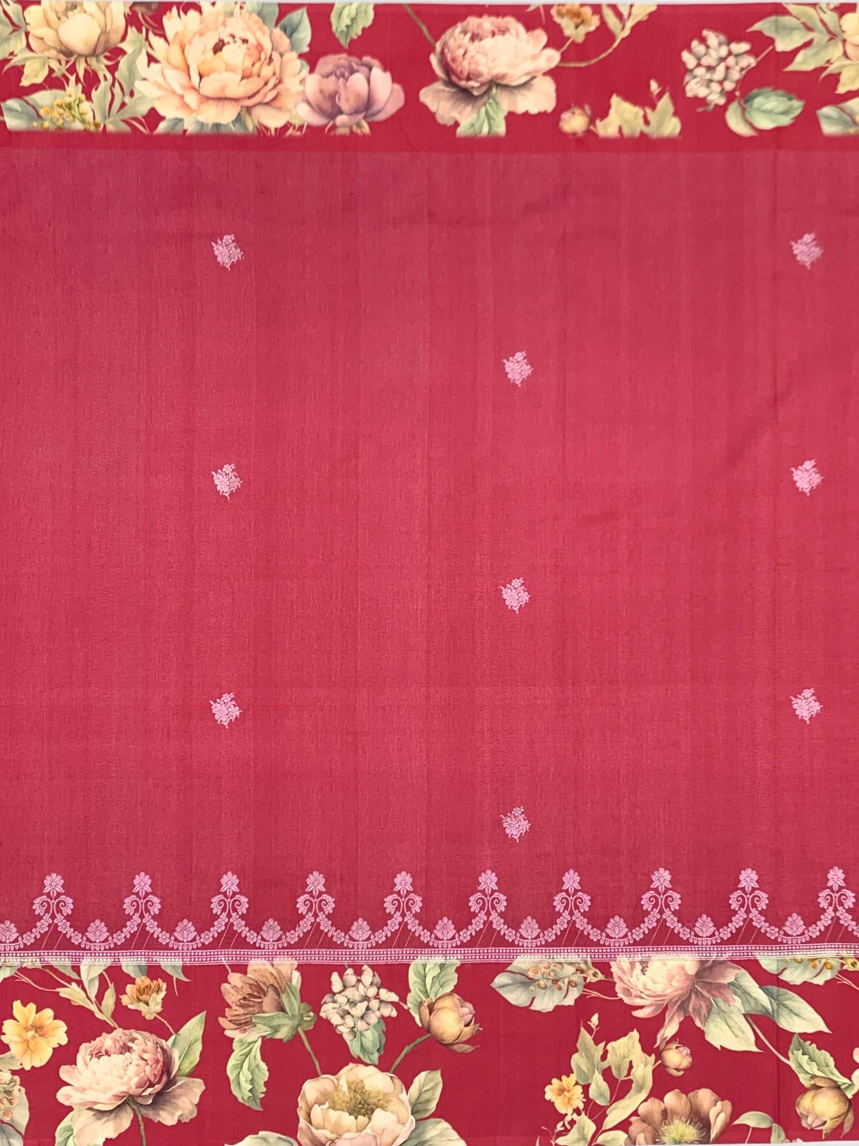 Crimson Bloom: Vintage Floral & Embroidered Tussar Silk Saree