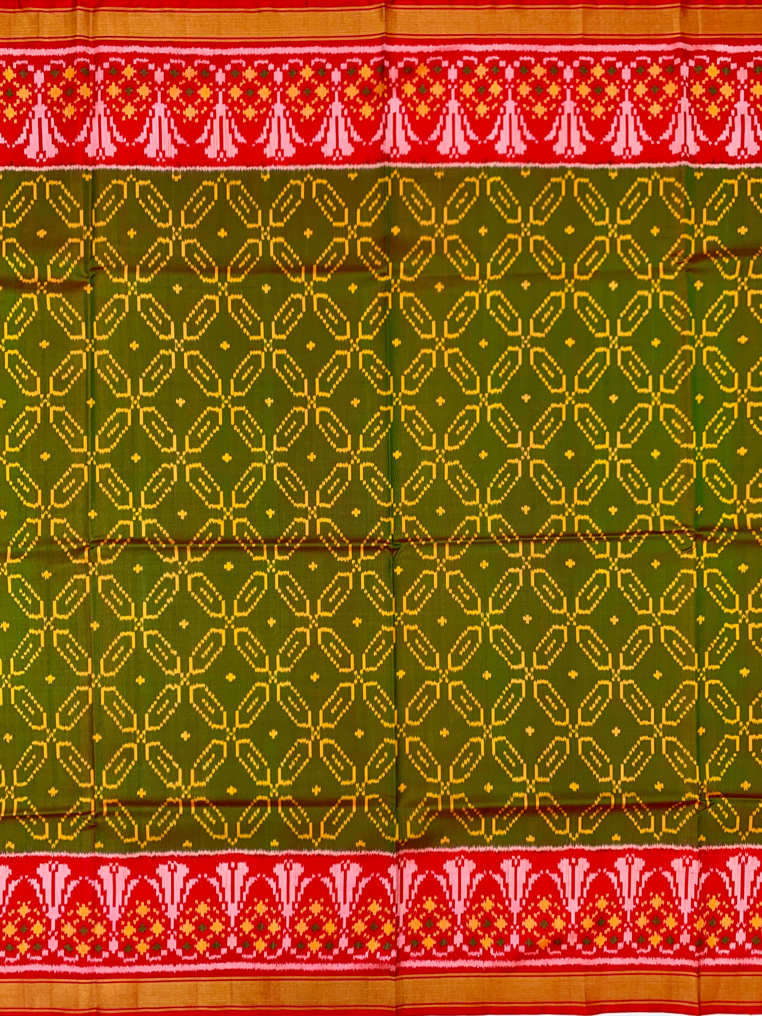Heirloom Olive Green and Crimson Red Rajkot Patola Silk Saree