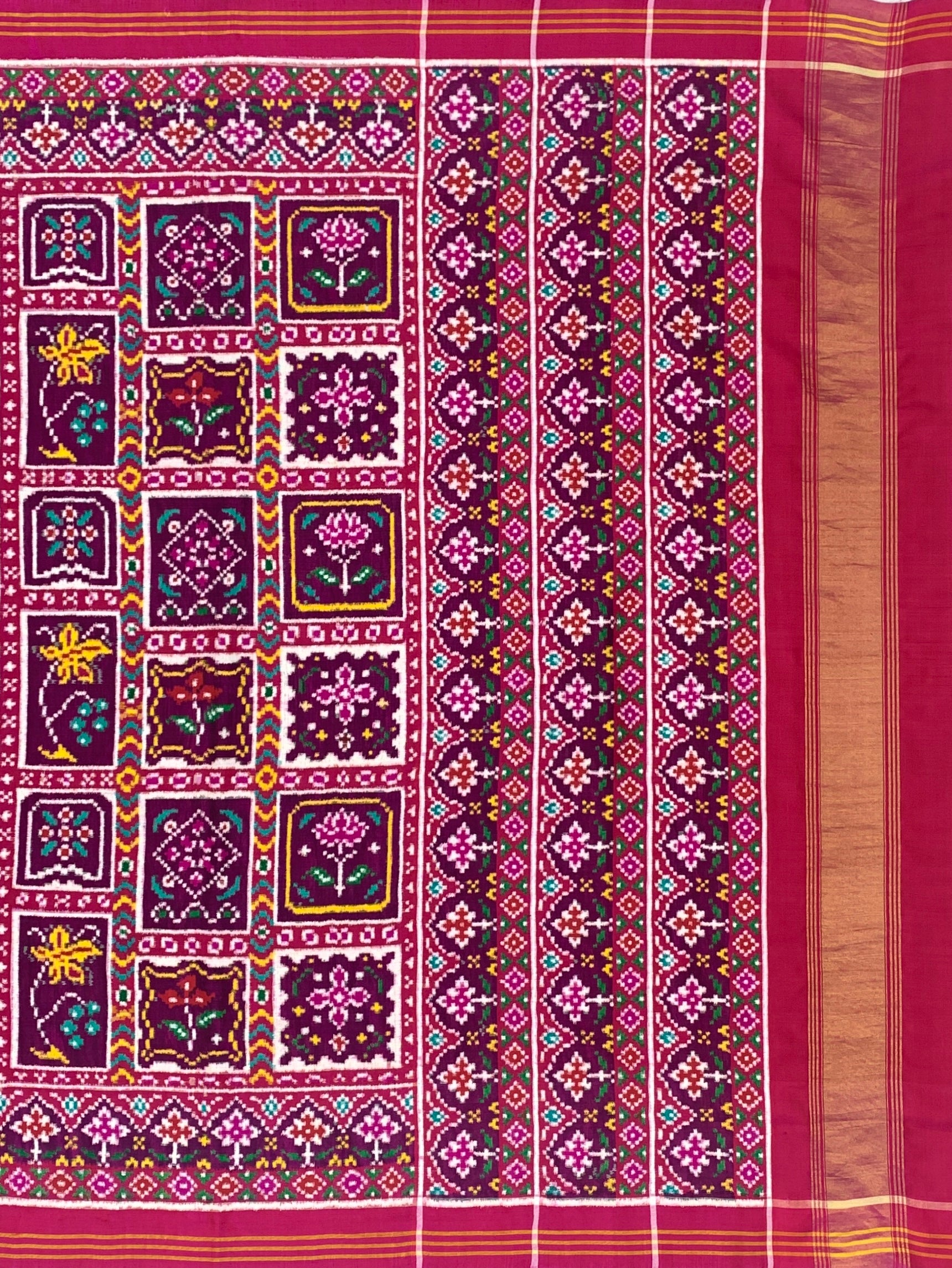 Product Title: Regal Plum & Rani Pink Double Ikat Patan Patola Silk Saree
