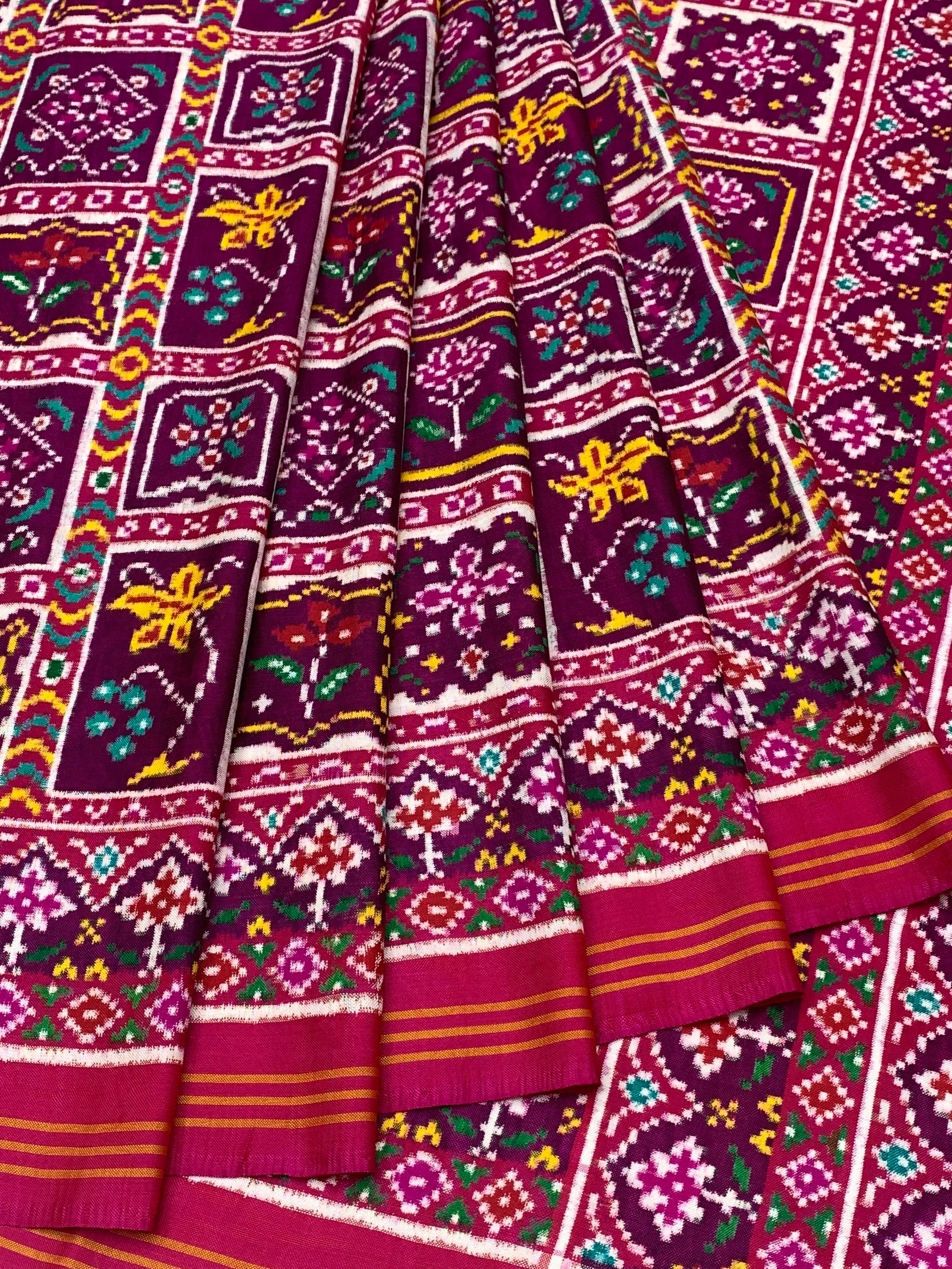 Product Title: Regal Plum & Rani Pink Double Ikat Patan Patola Silk Saree