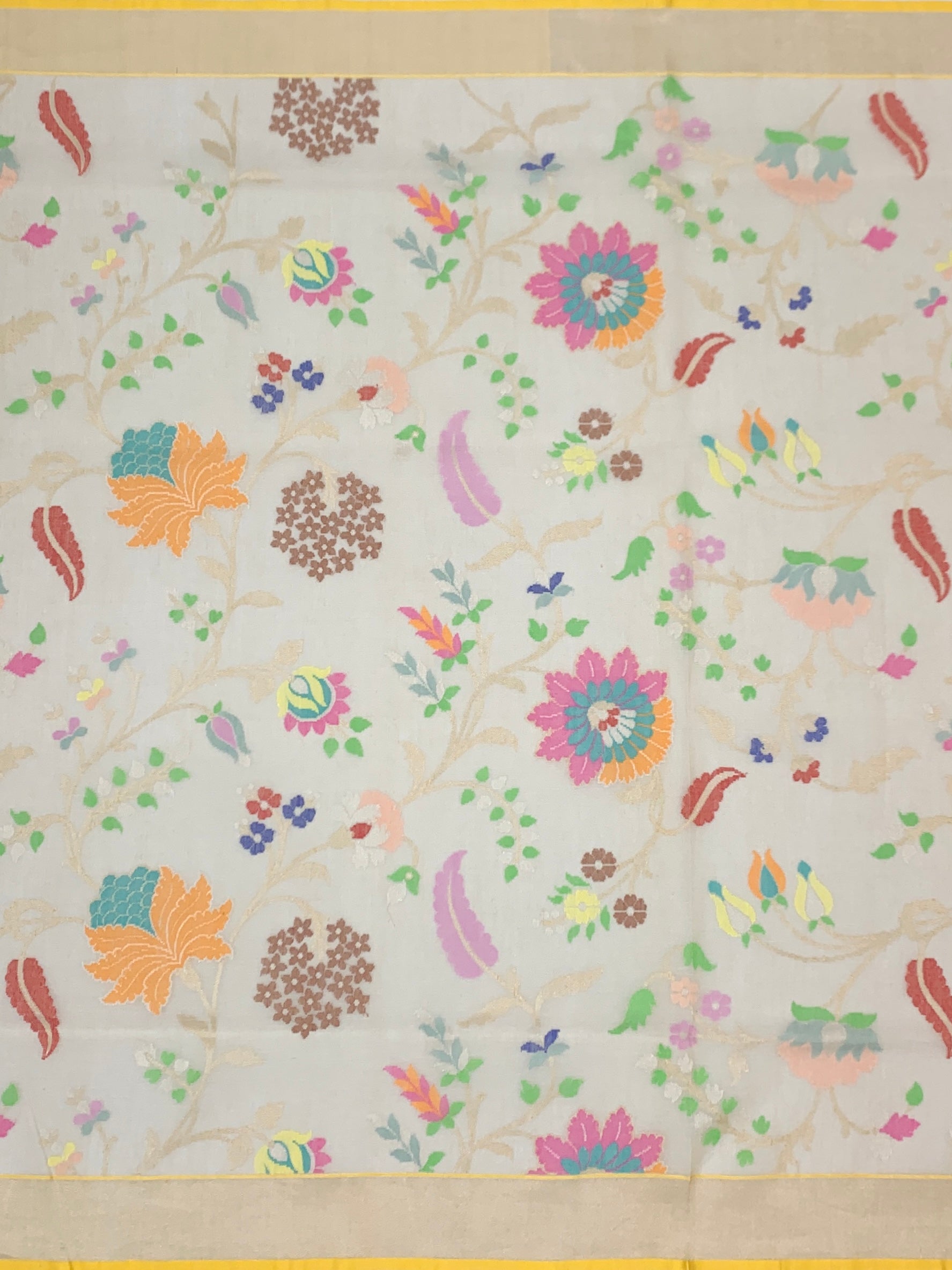 Ethereal Beige Cotton Jamdani Saree with Multi-Color Botanical Florals