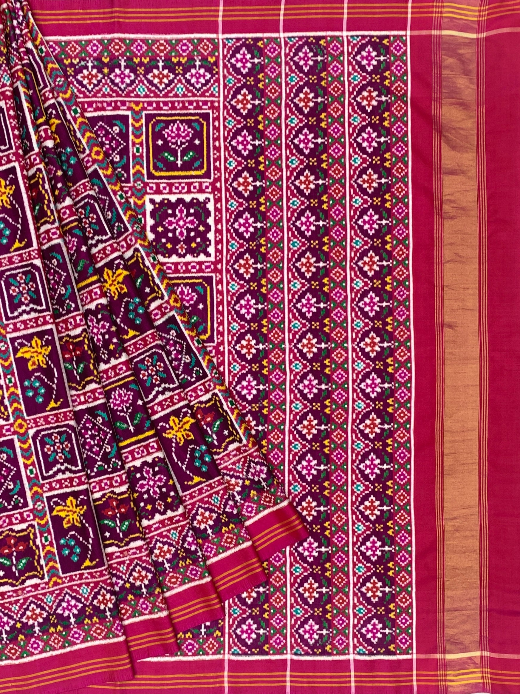 Product Title: Regal Plum & Rani Pink Double Ikat Patan Patola Silk Saree
