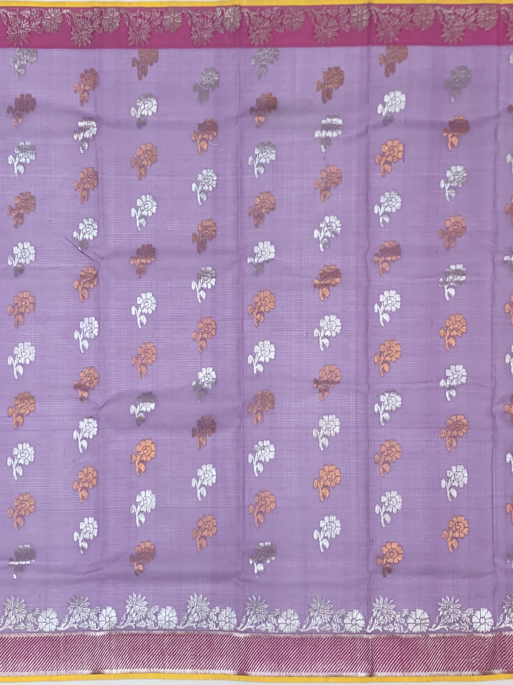 Lavender Dream: Dual-Tone Zari Kota Saree with Contrast Magenta Blouse