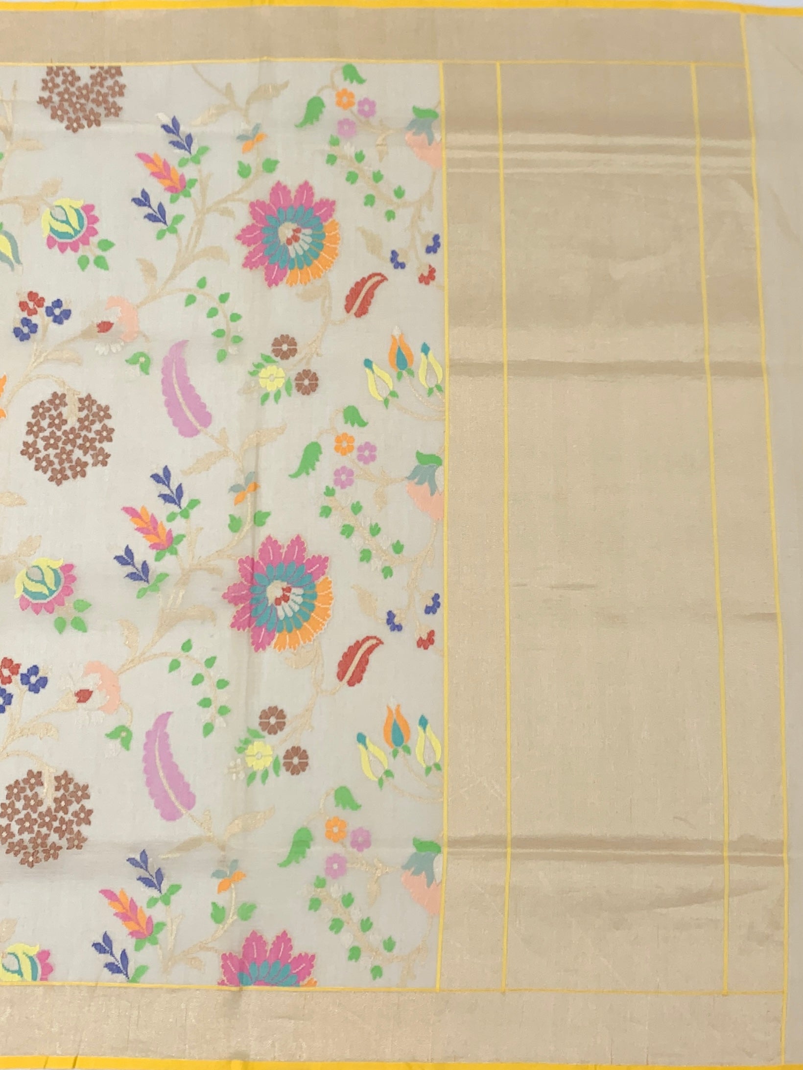 Ethereal Beige Cotton Jamdani Saree with Multi-Color Botanical Florals