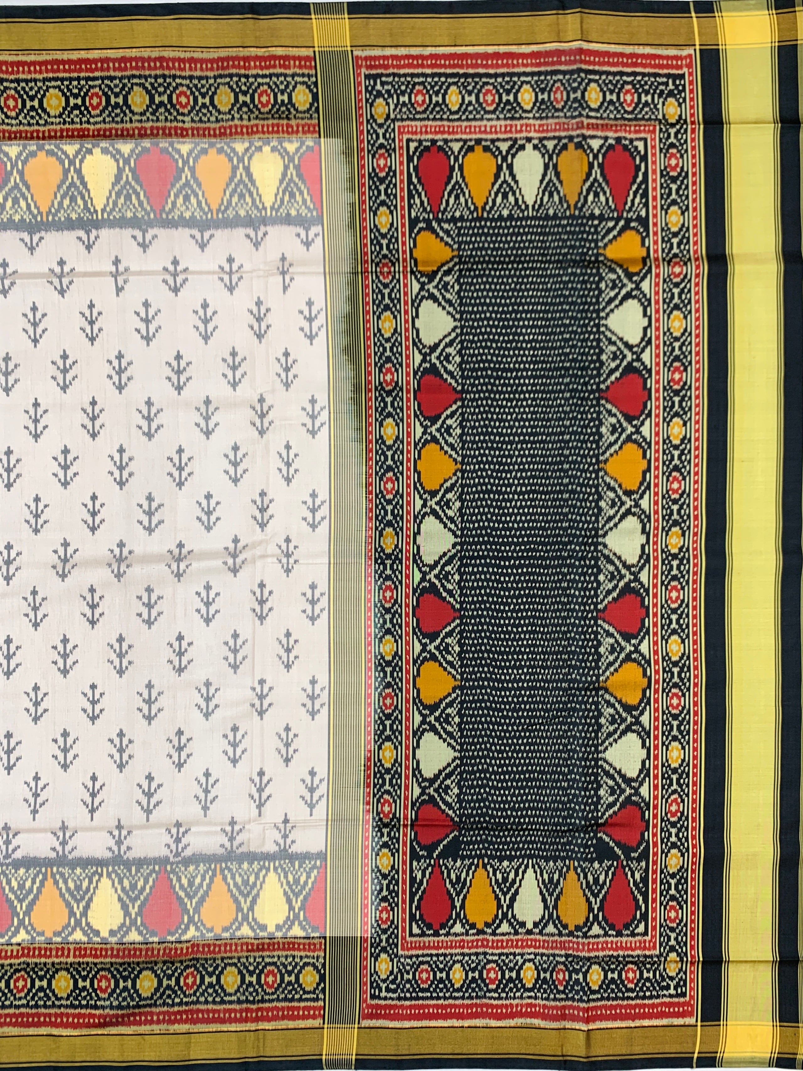 Contemporary Ivory and Charcoal Grey Rajkot Patola Silk Saree