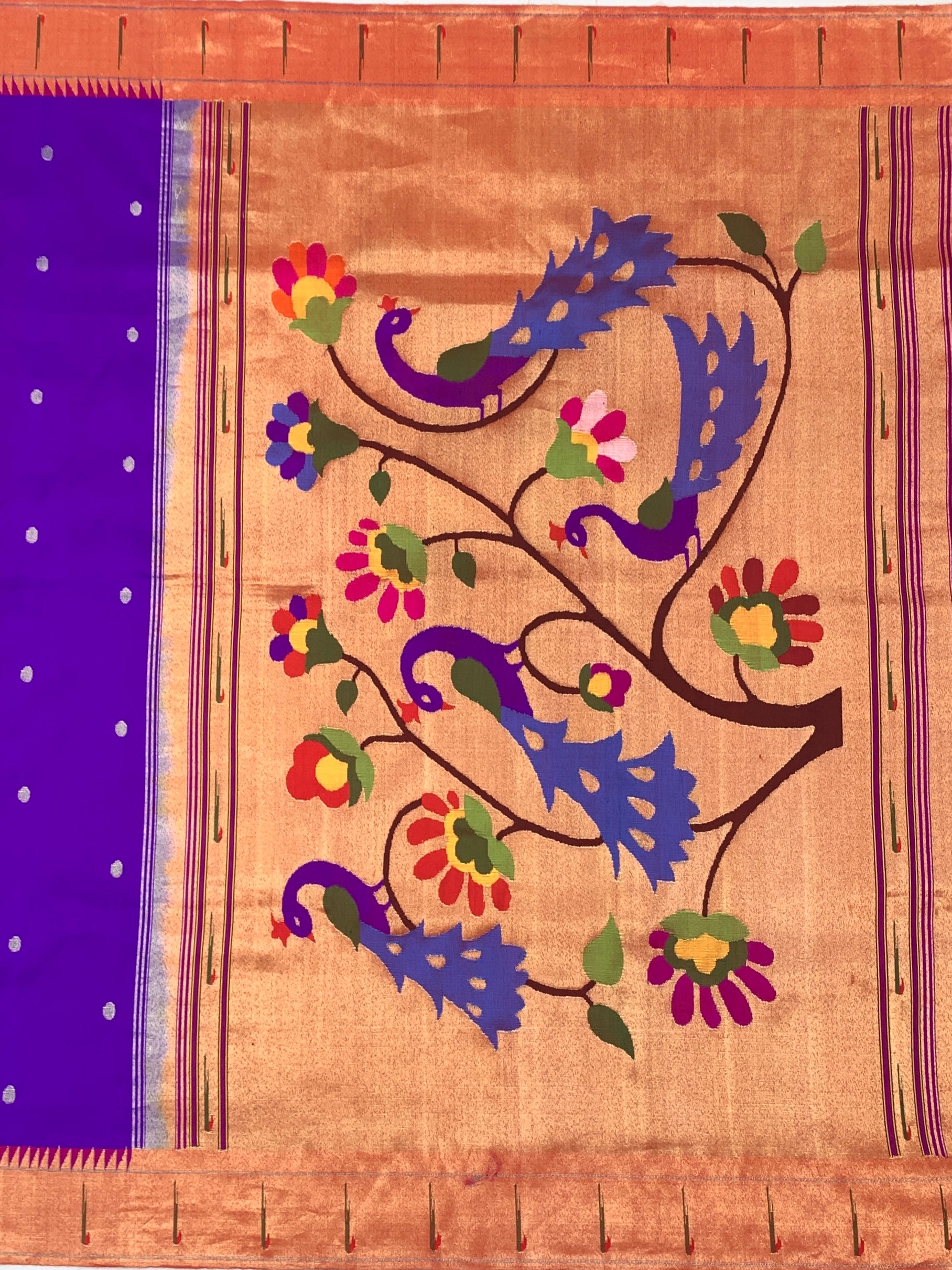 Pristine Silver-White Paithani Silk Saree with Vibrant Floral Pallu