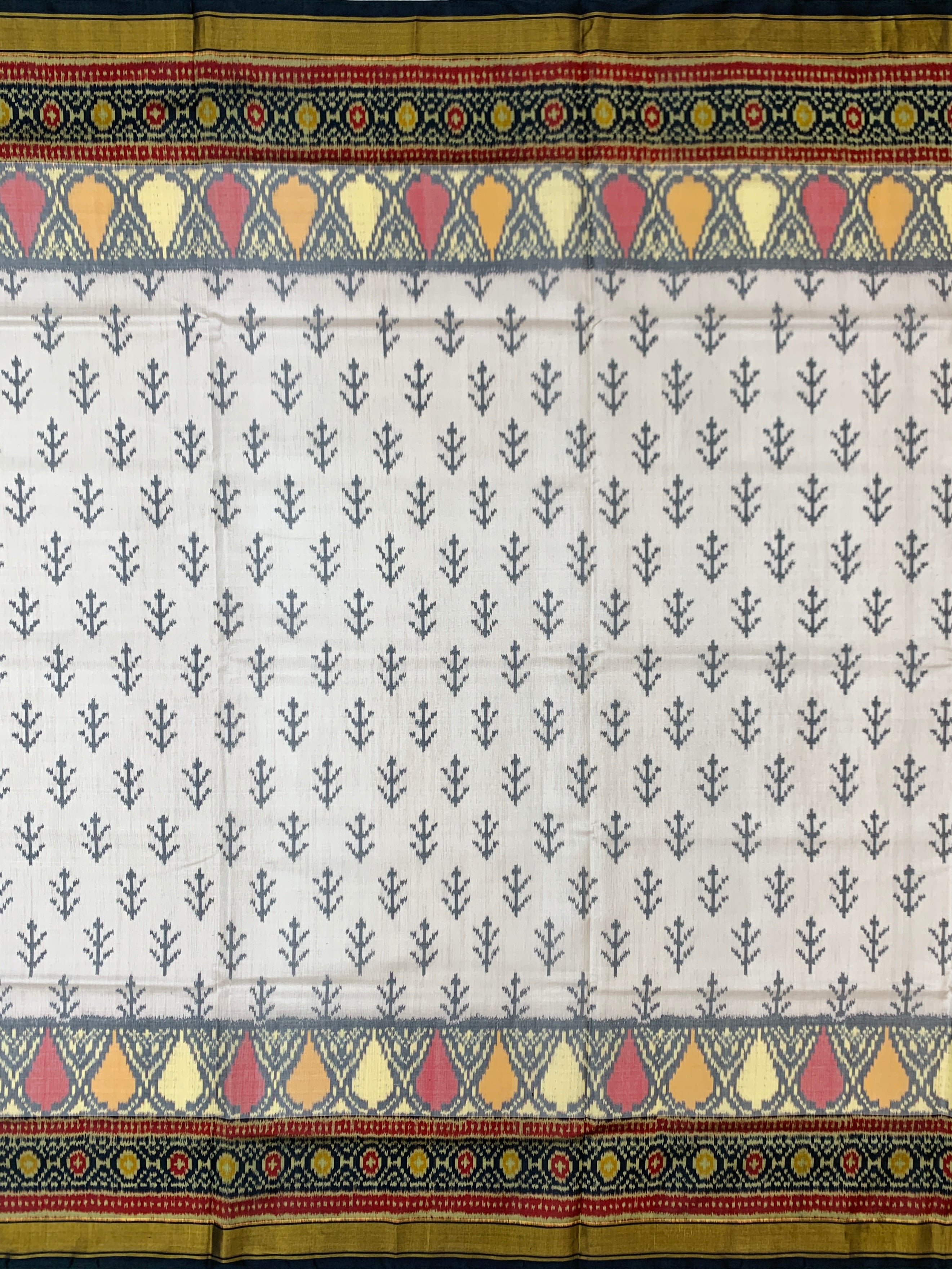 Contemporary Ivory and Charcoal Grey Rajkot Patola Silk Saree