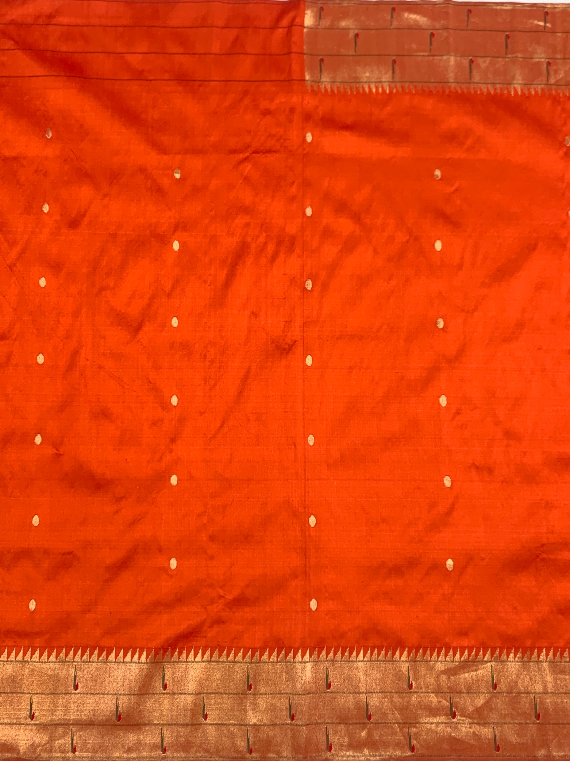 Vibrant Tangerine & Gold Tissue Paithani Silk Saree with Heritage Parrot Pallu