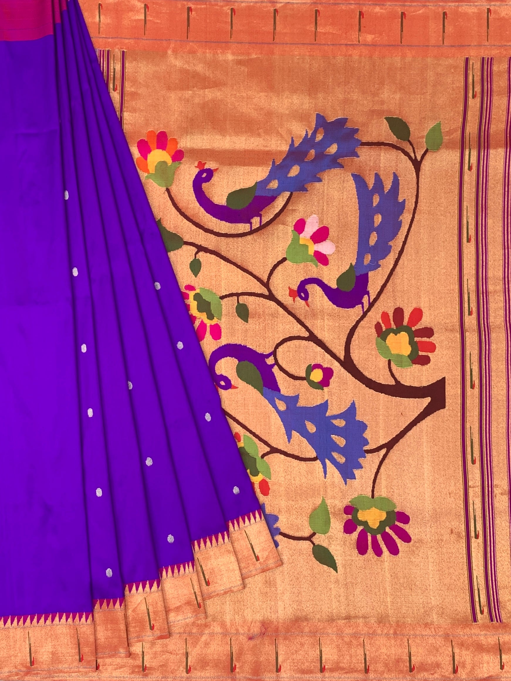 Pristine Silver-White Paithani Silk Saree with Vibrant Floral Pallu