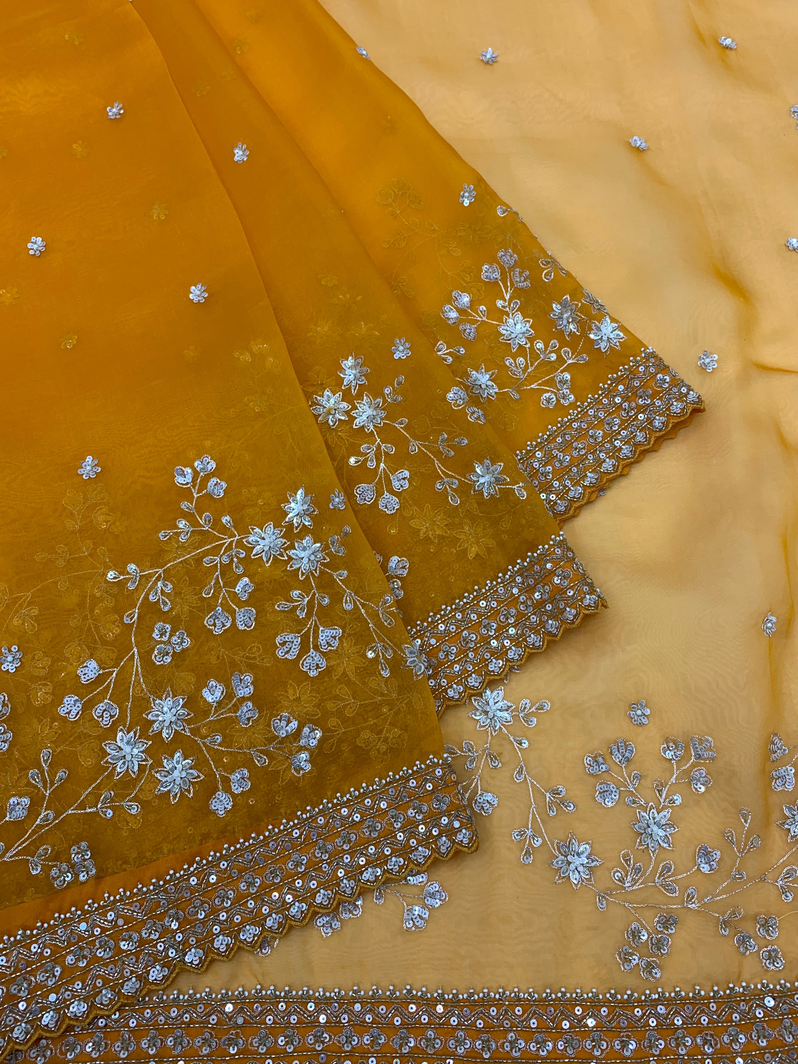 Orange Organza Saree With Readymade Blouse