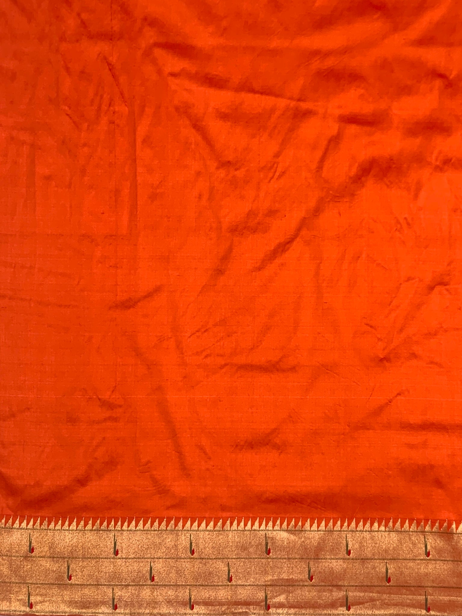 Vibrant Tangerine & Gold Tissue Paithani Silk Saree with Heritage Parrot Pallu