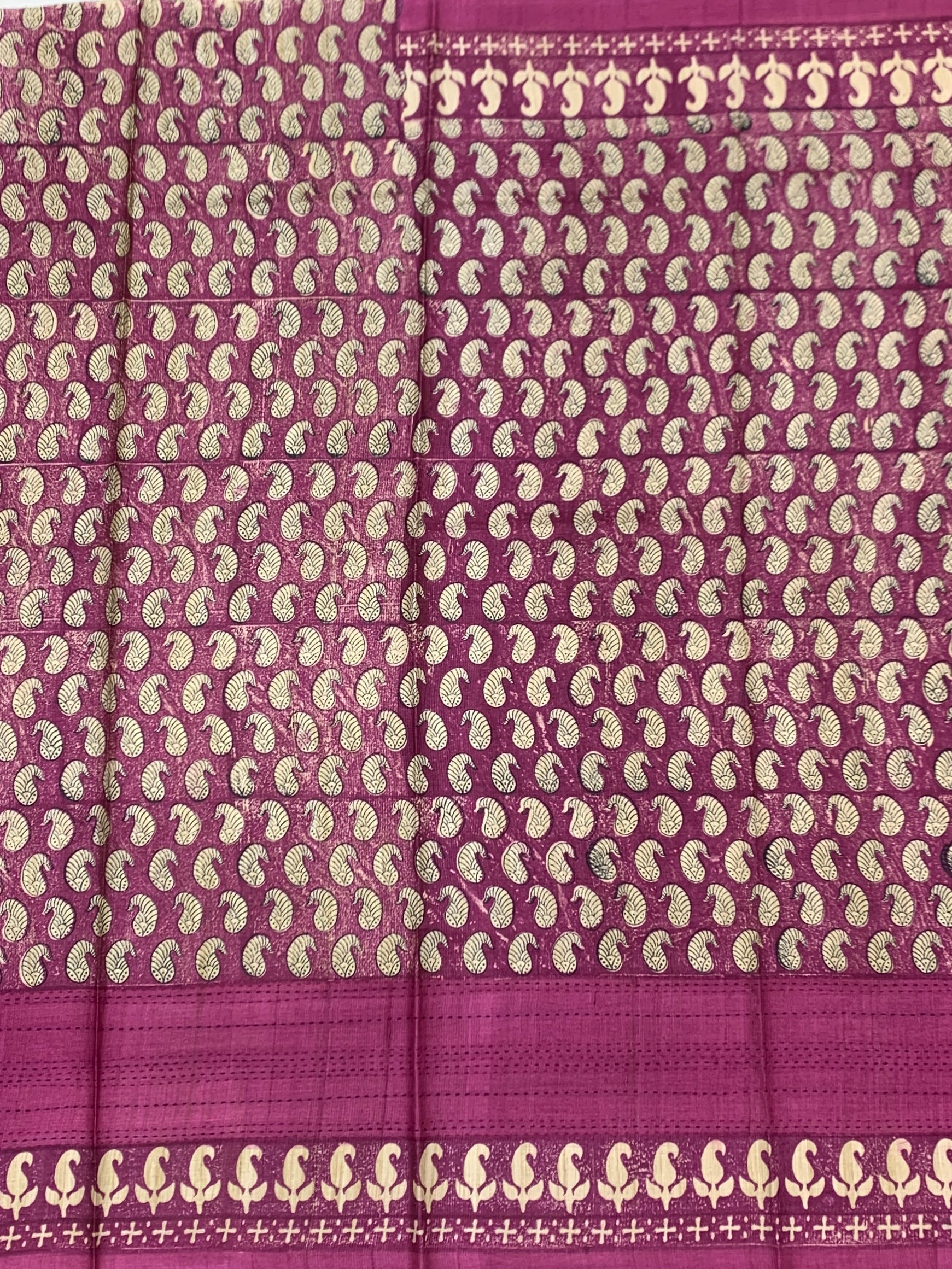 Orchid Heritage: Geometric Paisley Printed Tussore Saree