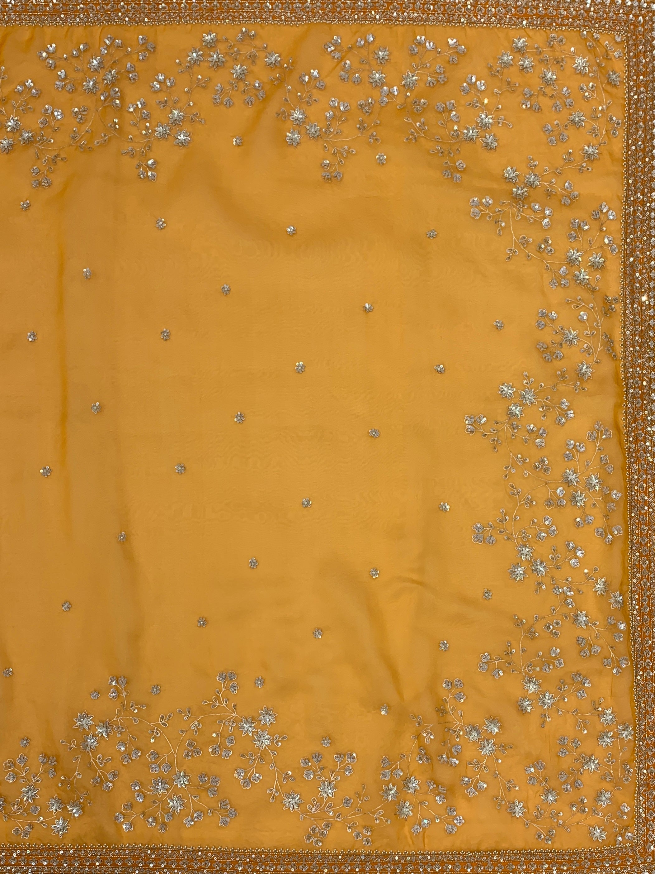 Orange Organza Saree With Readymade Blouse