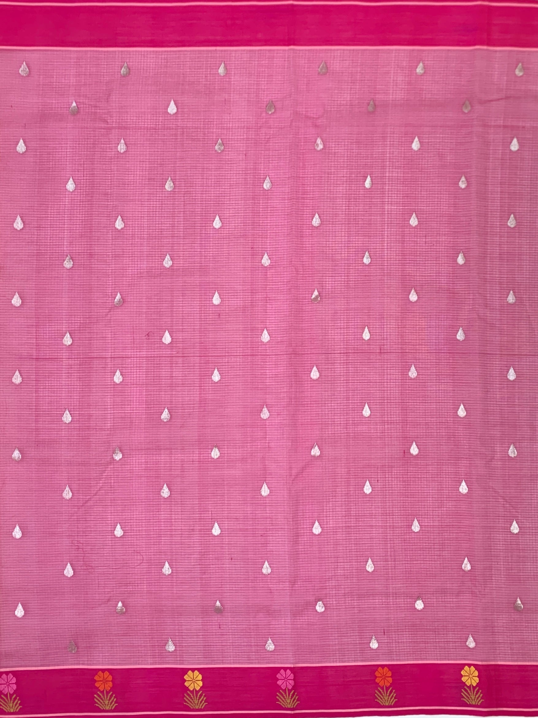 Floral Zari Kota Saree with Contrast Rani Pink Blouse