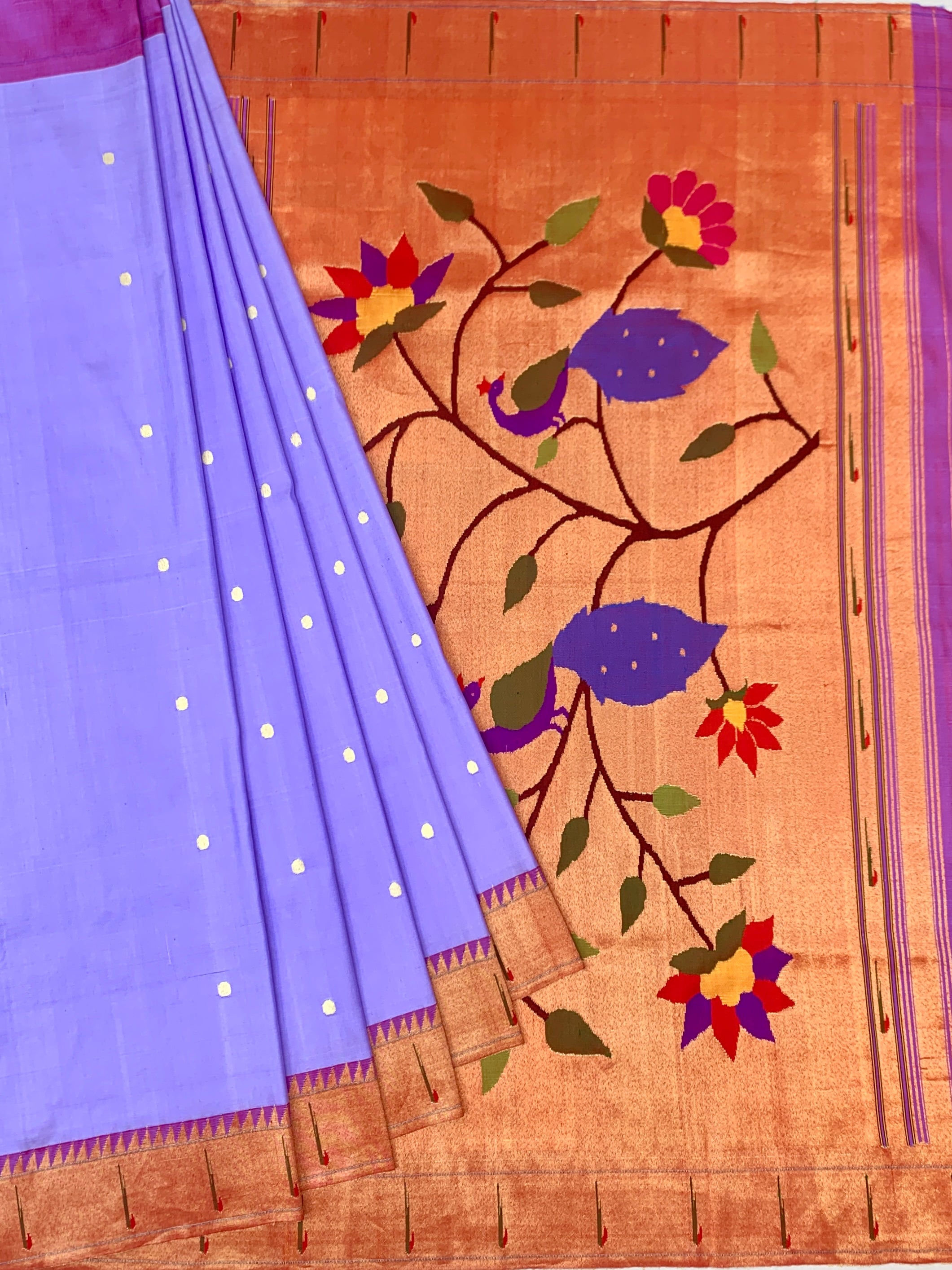 Ethereal Lavender Paithani Silk Saree with Majestic Peacock Pallu