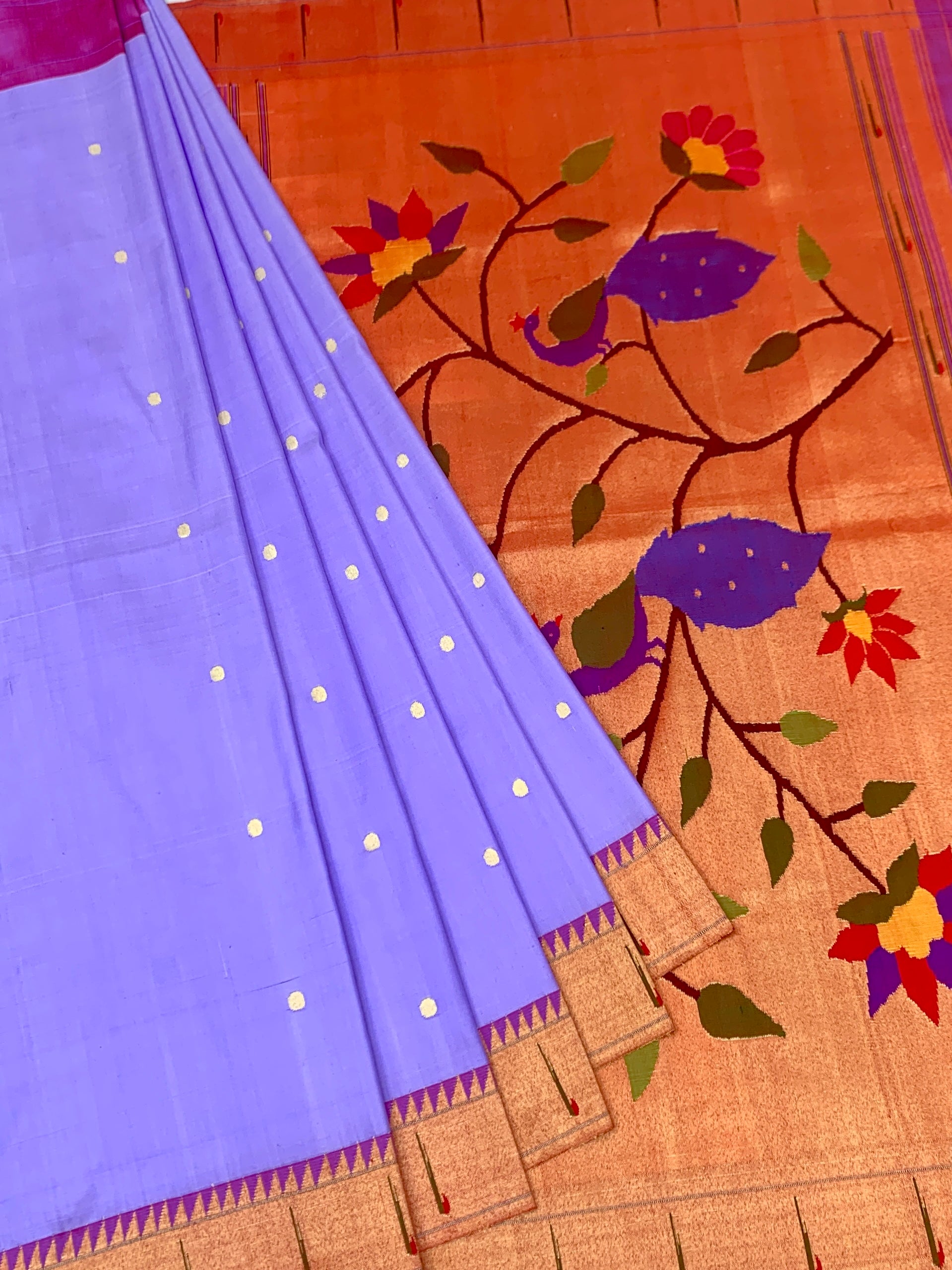 Ethereal Lavender Paithani Silk Saree with Majestic Peacock Pallu