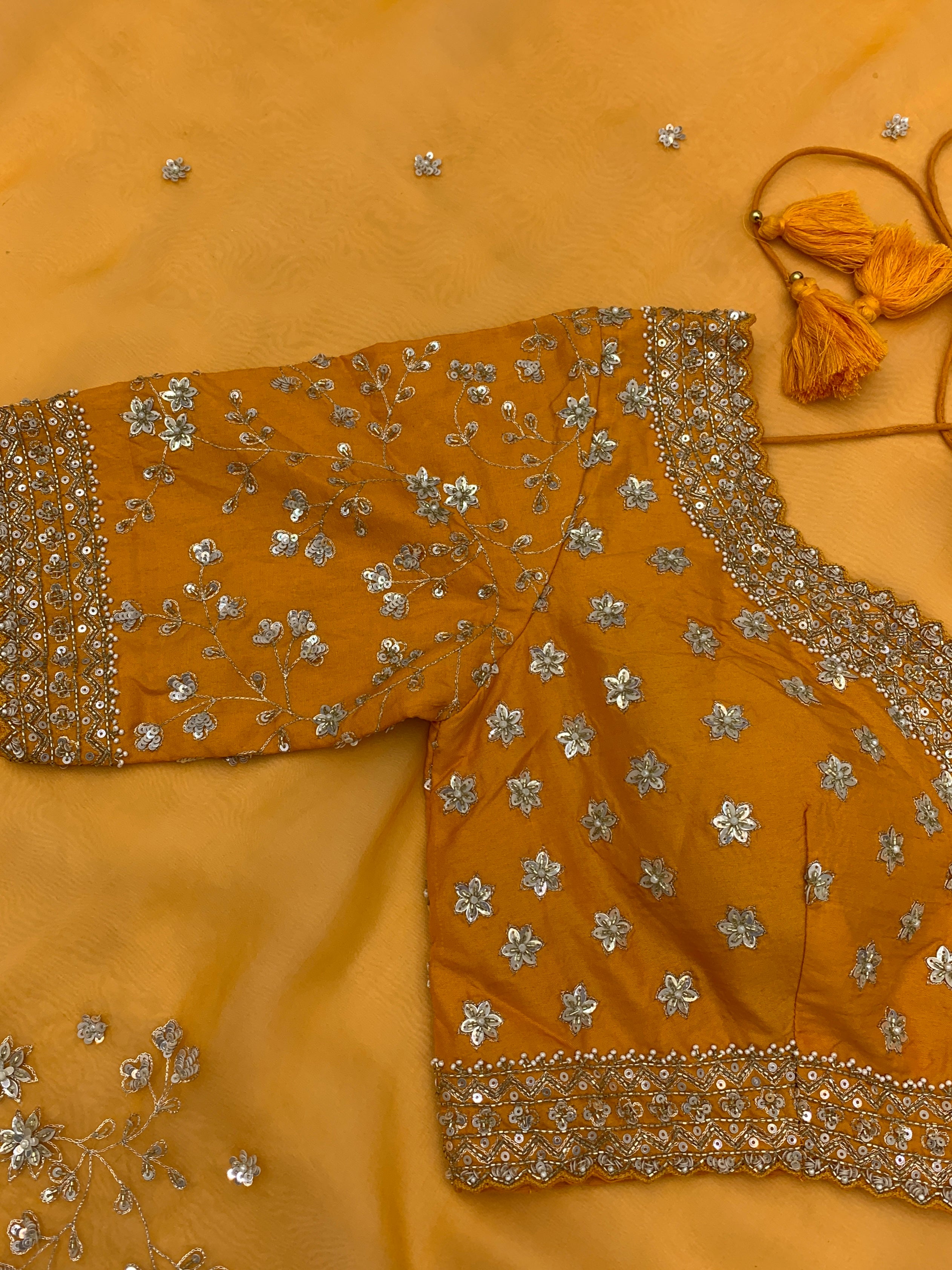 Orange Organza Saree With Readymade Blouse