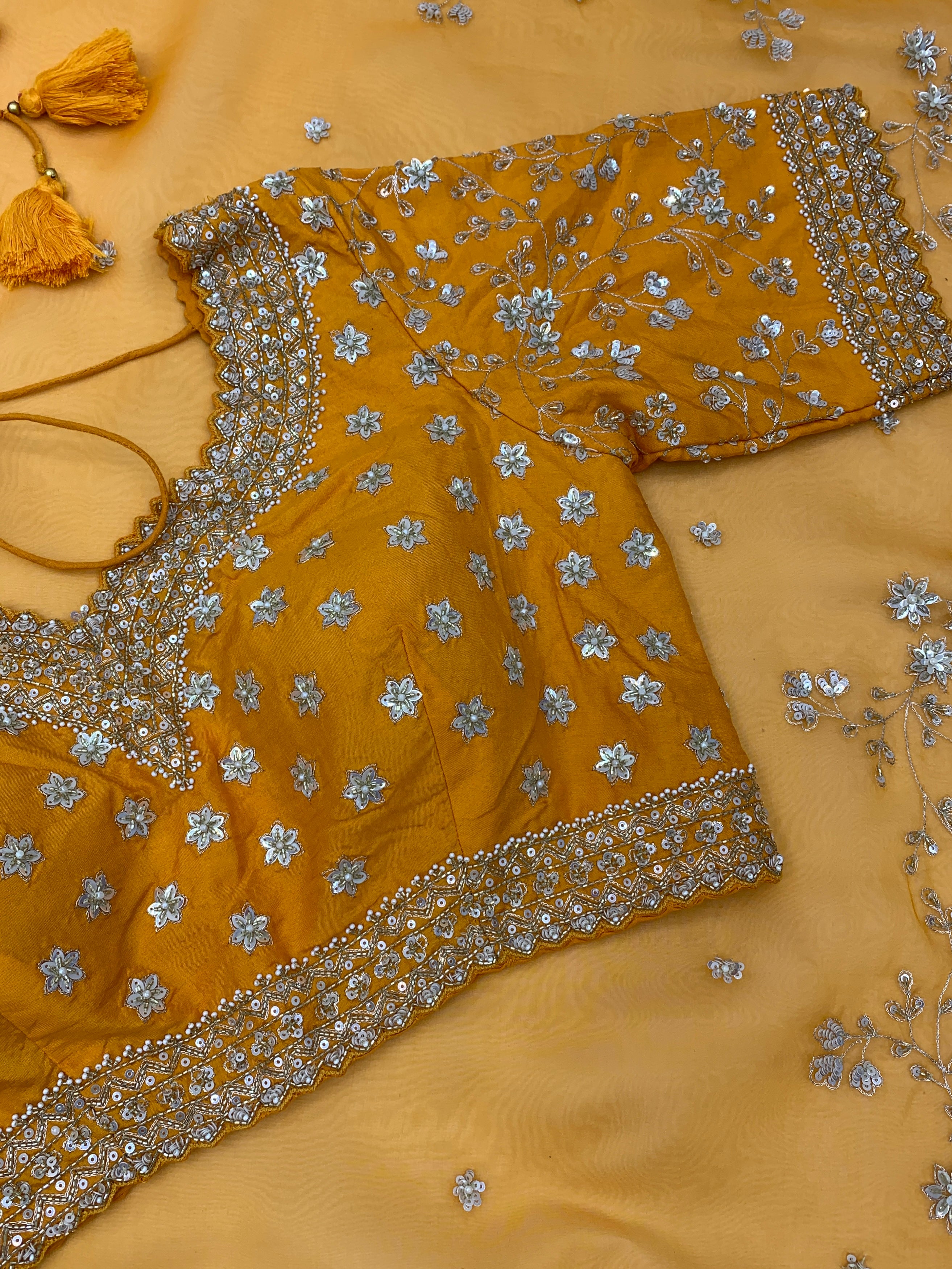 Orange Organza Saree With Readymade Blouse