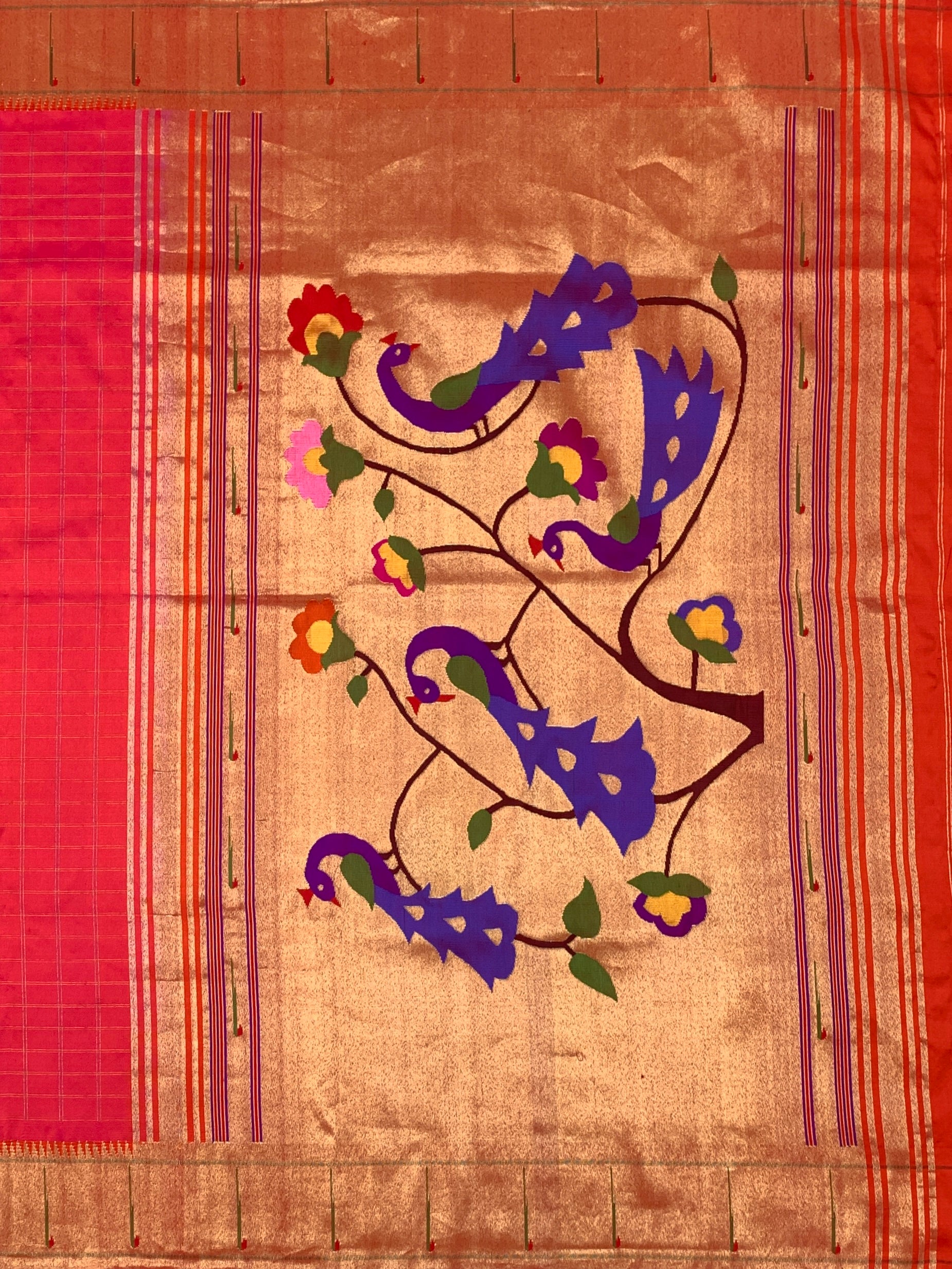 Regal Red Checked Paithani Silk Saree with Majestic Peacock Pallu