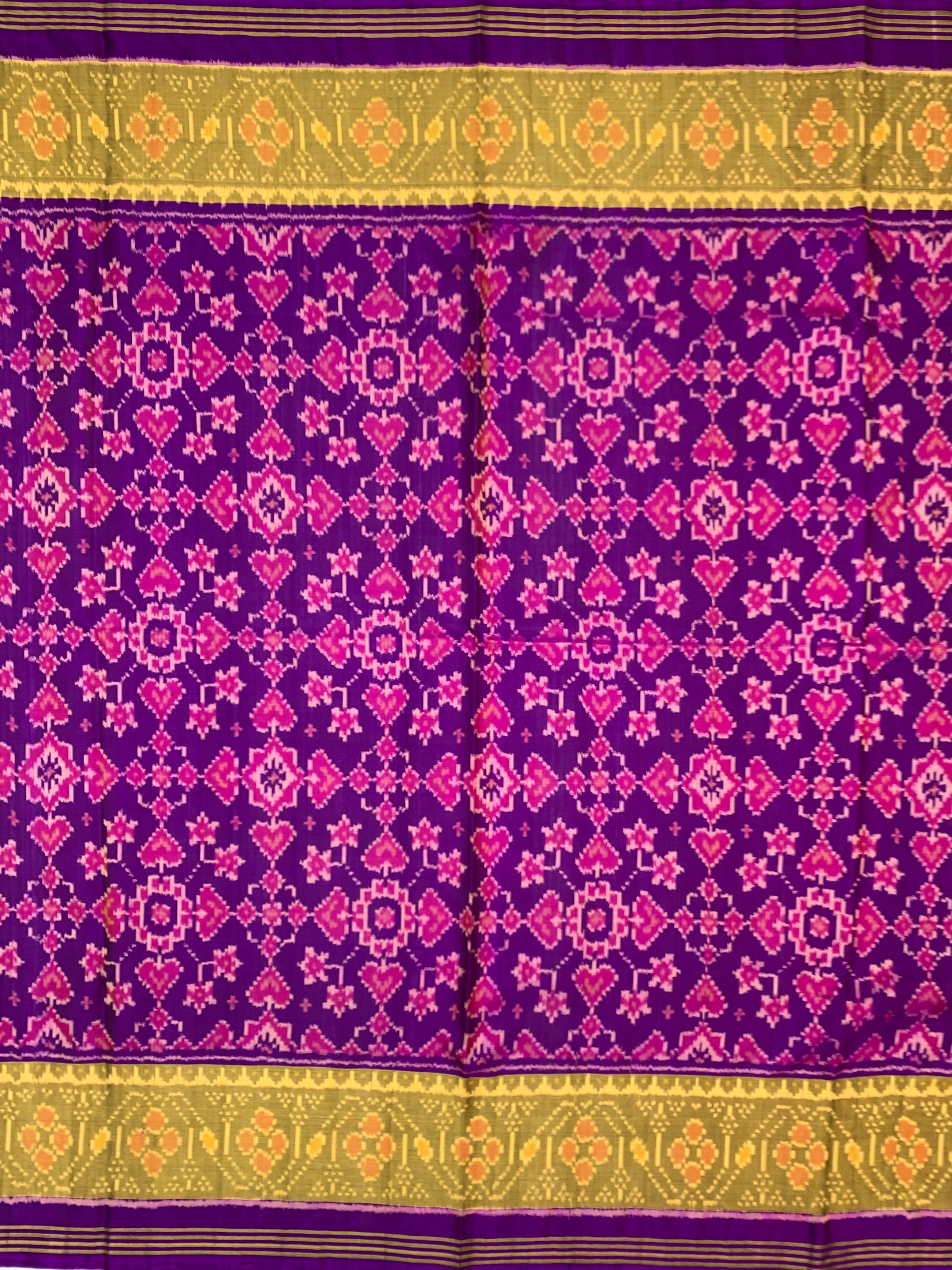 Vibrant Amethyst Purple Rajkot Patola Silk Saree with Floral Ikat Lattice