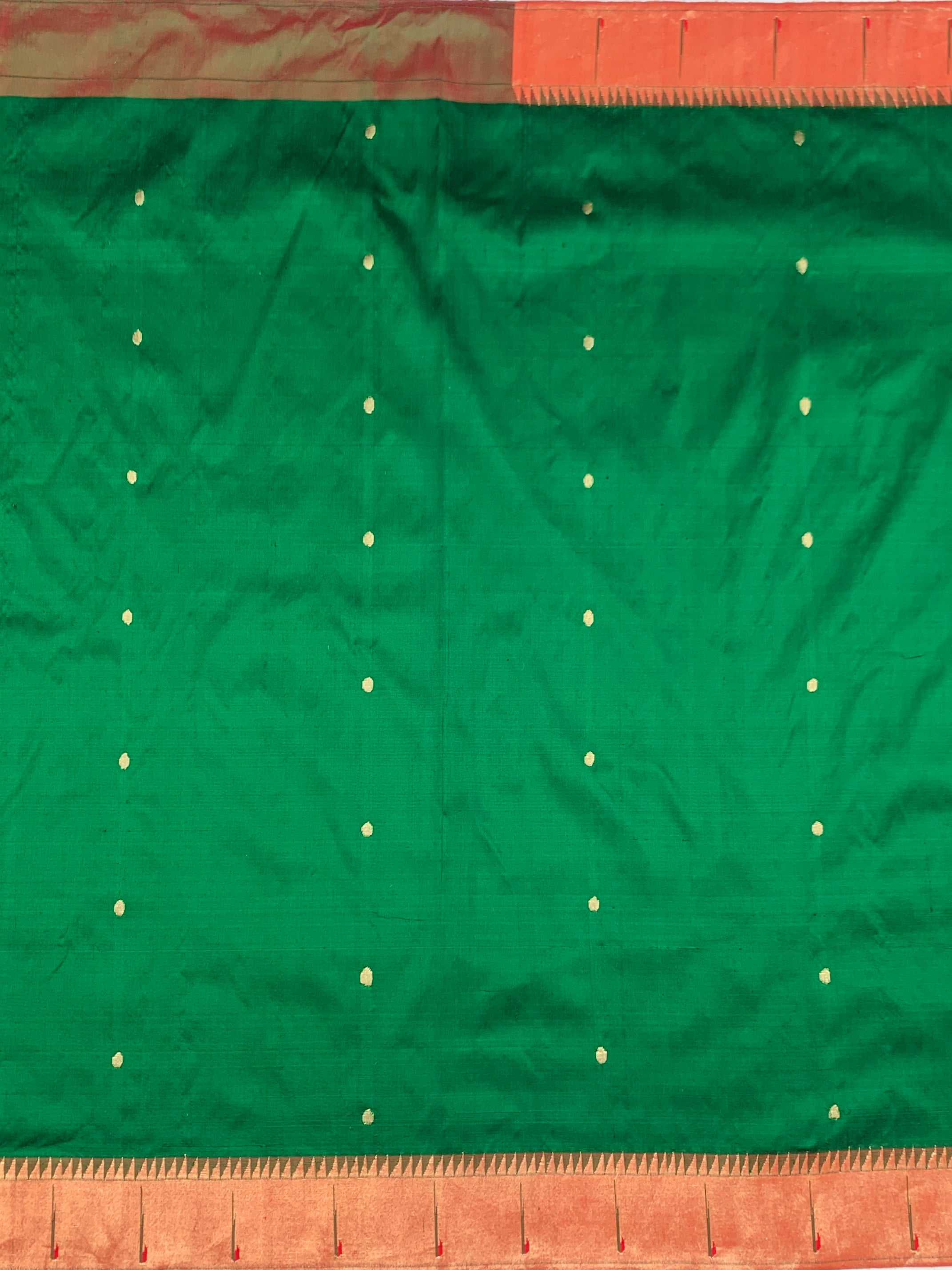 Emerald Green & Copper Tissue Paithani Silk Saree with Royal Peacock Pallu