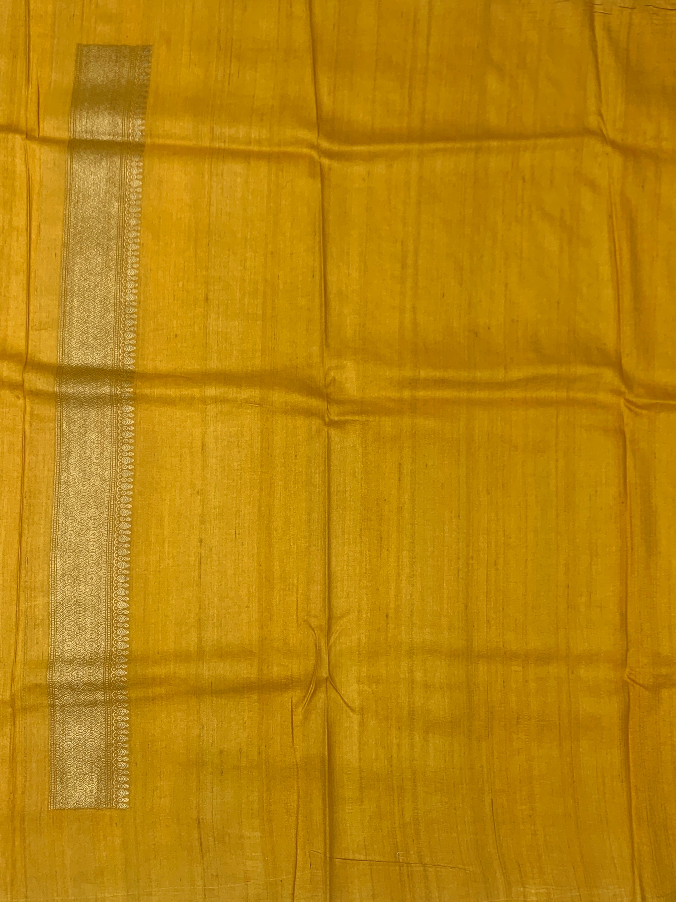 Leaf Green Tussore Georgette Saree with Floral Jaal & Mustard Yellow Blouse