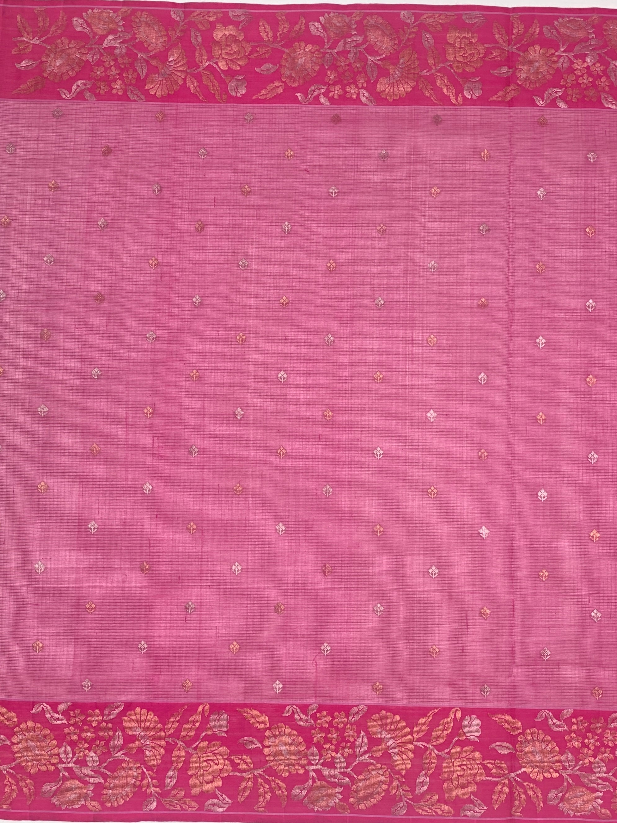 Floral Jaal Zari Kota Saree with Opulent Diagonal Pallu