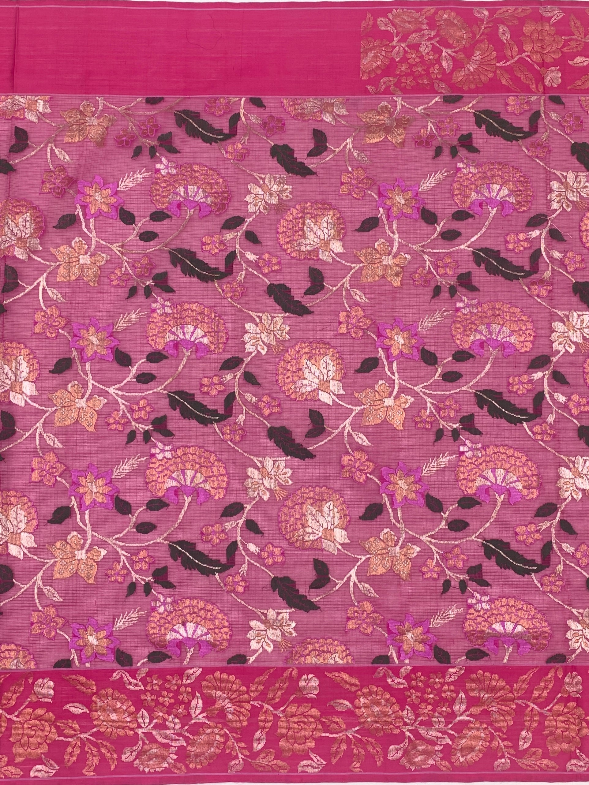 Floral Jaal Zari Kota Saree with Opulent Diagonal Pallu