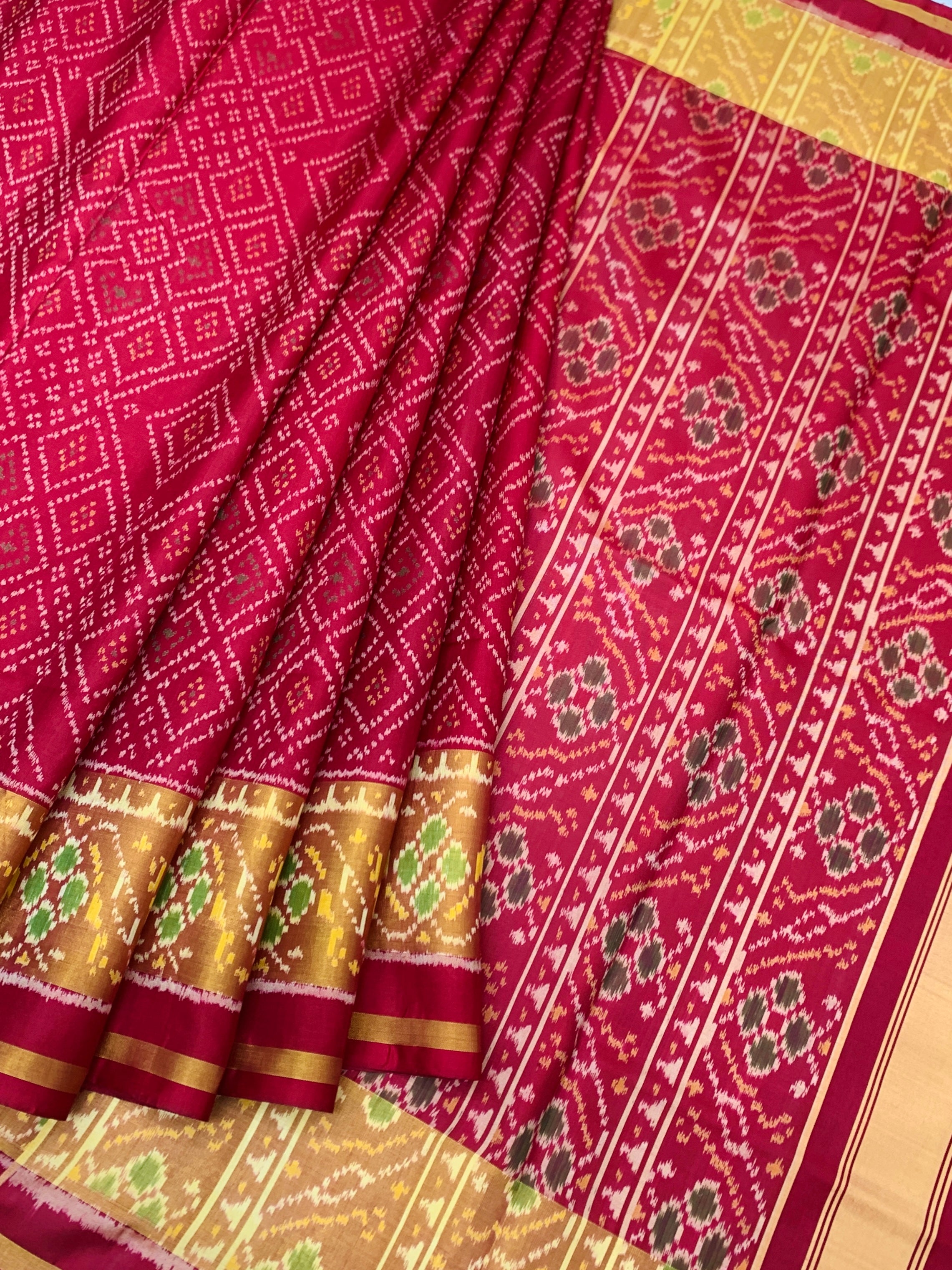 Regal Deep Maroon Rajkot Patola Silk Saree with Geometric Ikat Lattice