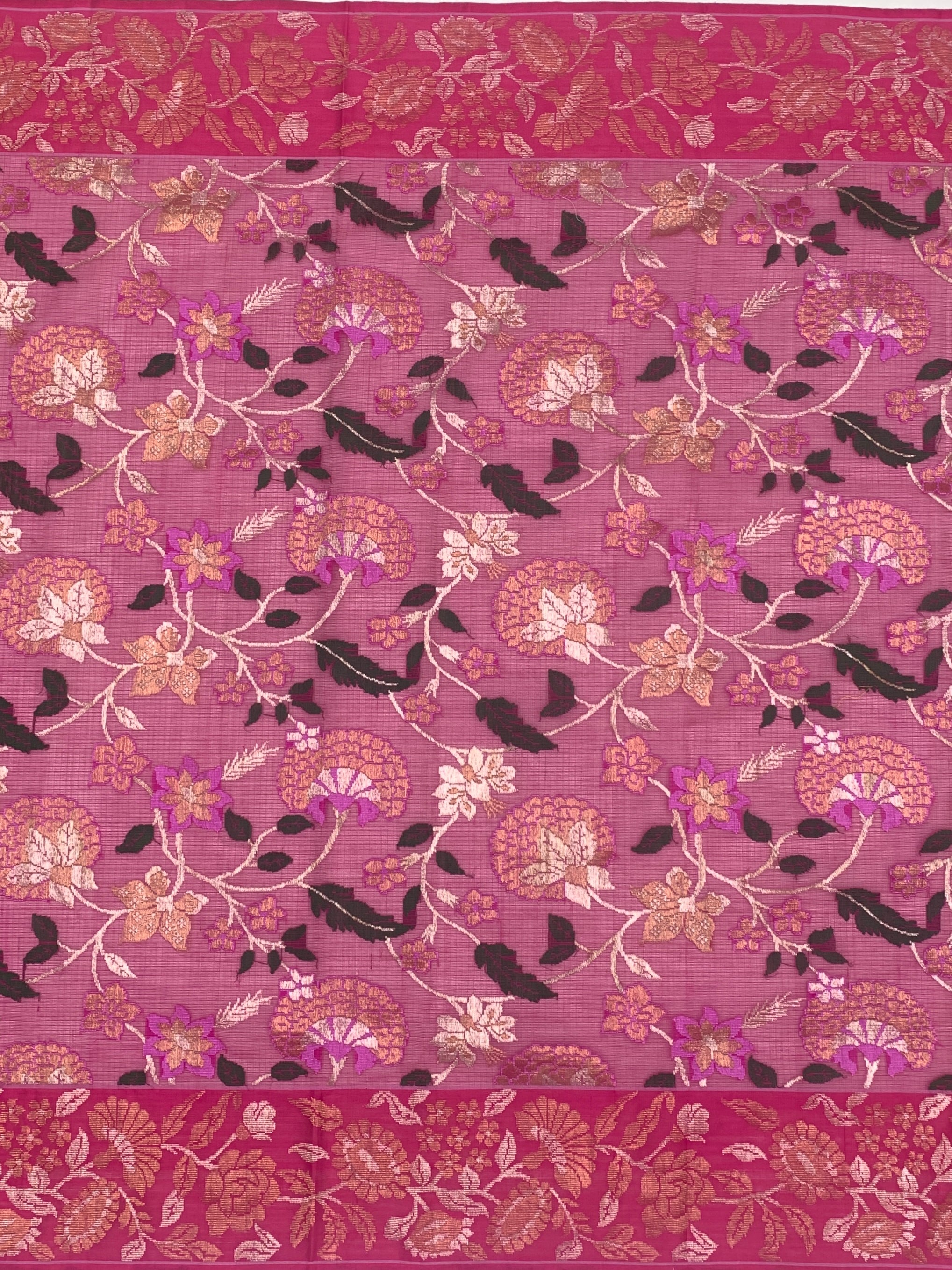 Floral Jaal Zari Kota Saree with Opulent Diagonal Pallu