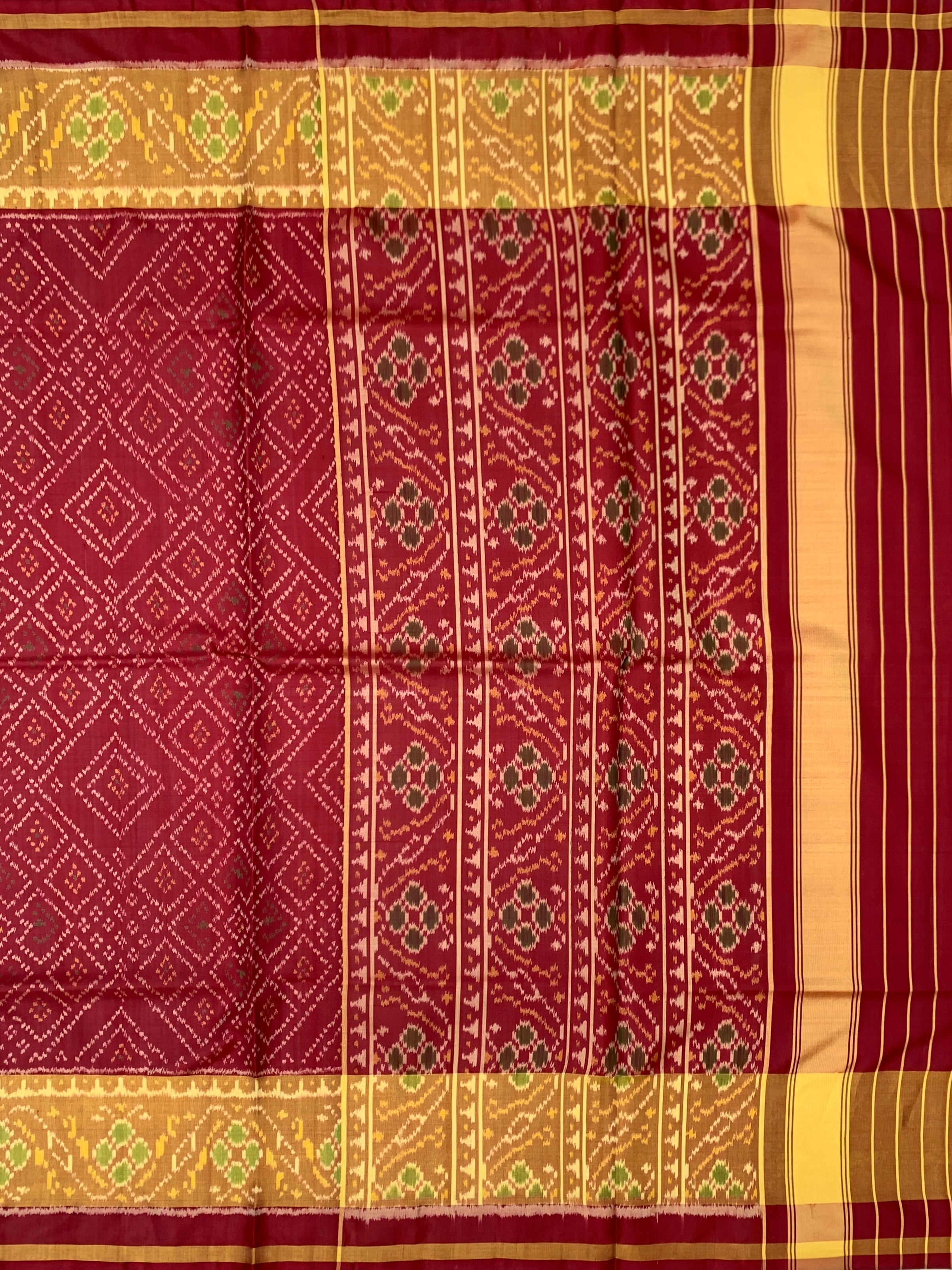 Regal Deep Maroon Rajkot Patola Silk Saree with Geometric Ikat Lattice