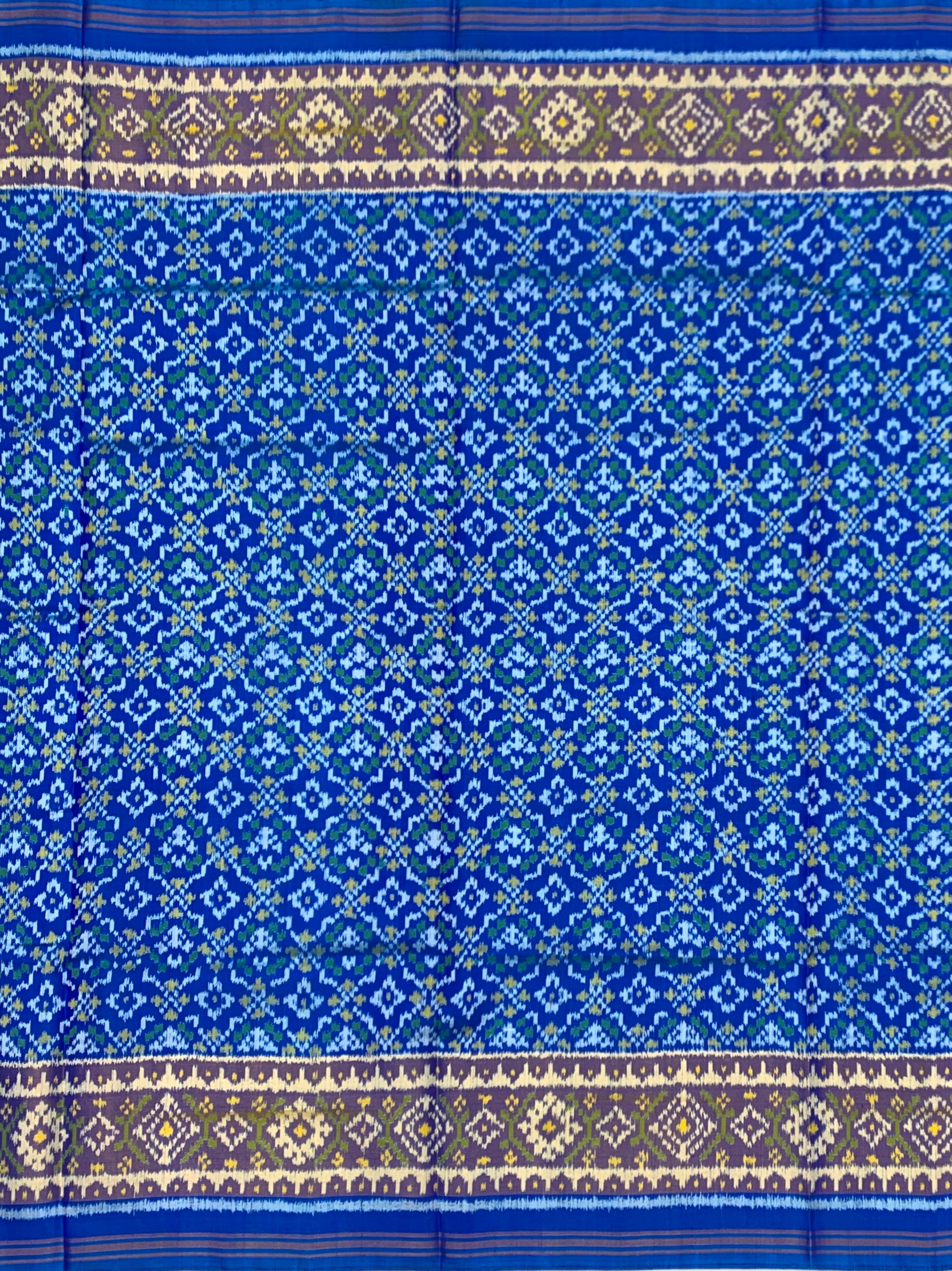 Royal Blue Geometric Lattice: Heritage Rajkot Patola Silk Saree