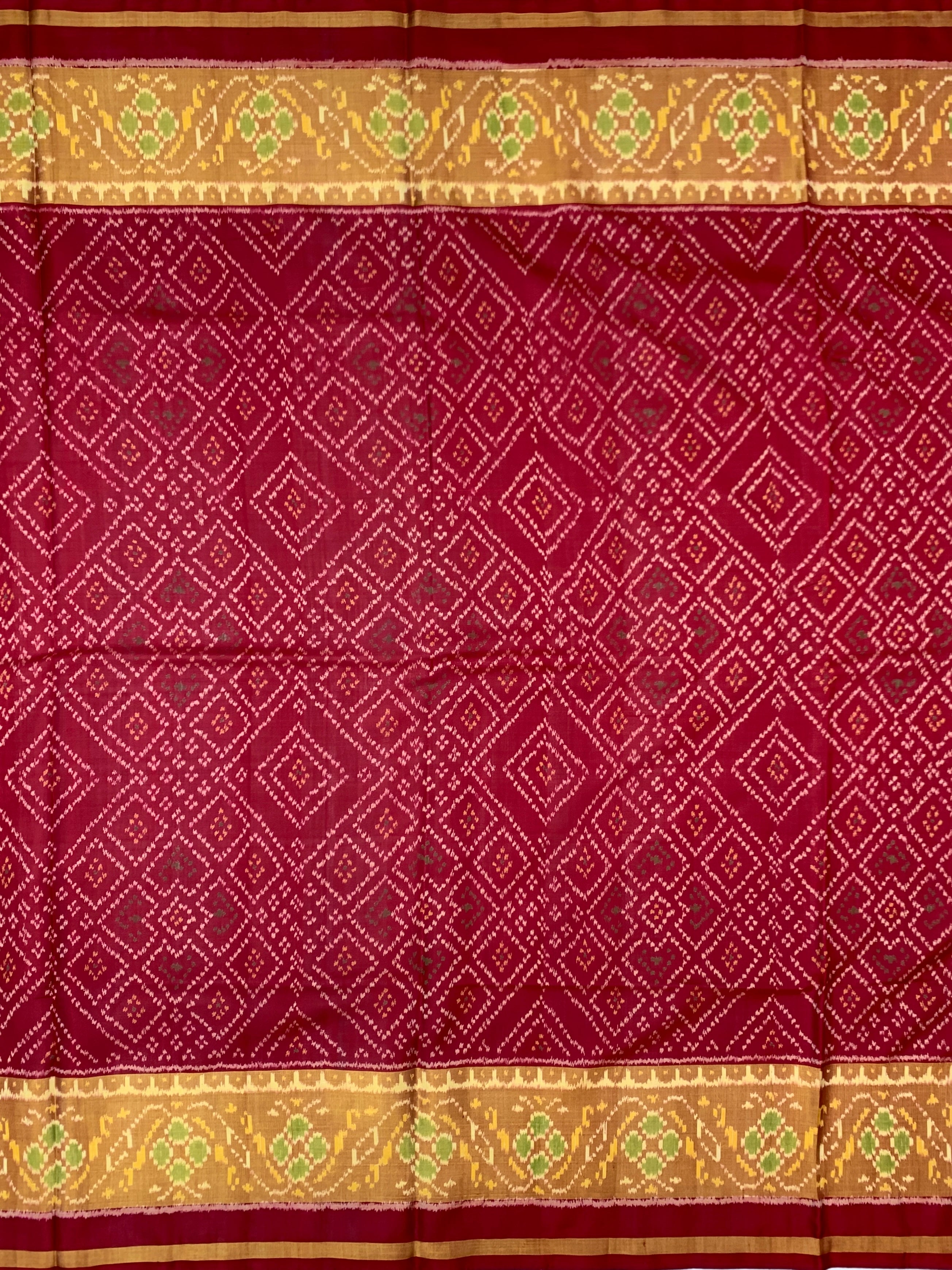 Regal Deep Maroon Rajkot Patola Silk Saree with Geometric Ikat Lattice