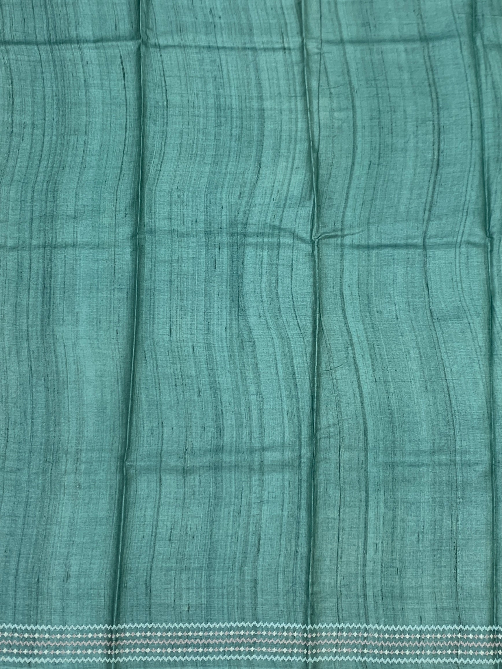 Enchanting Teal: Woodland Folk-Art Tussore Printed Saree