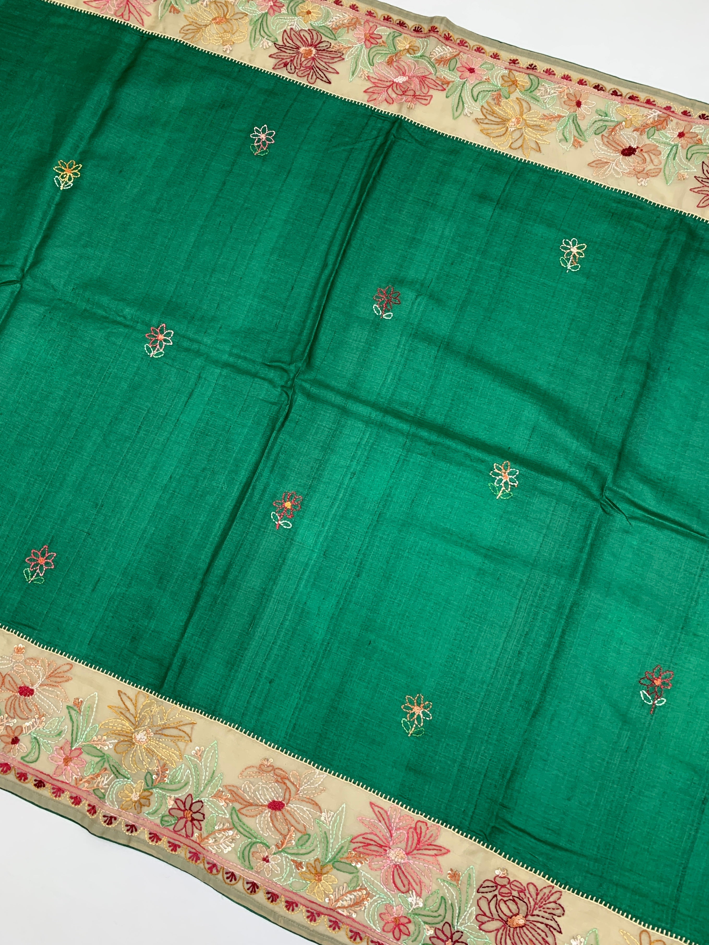 Tussore Saree Bottle-Green In Colour