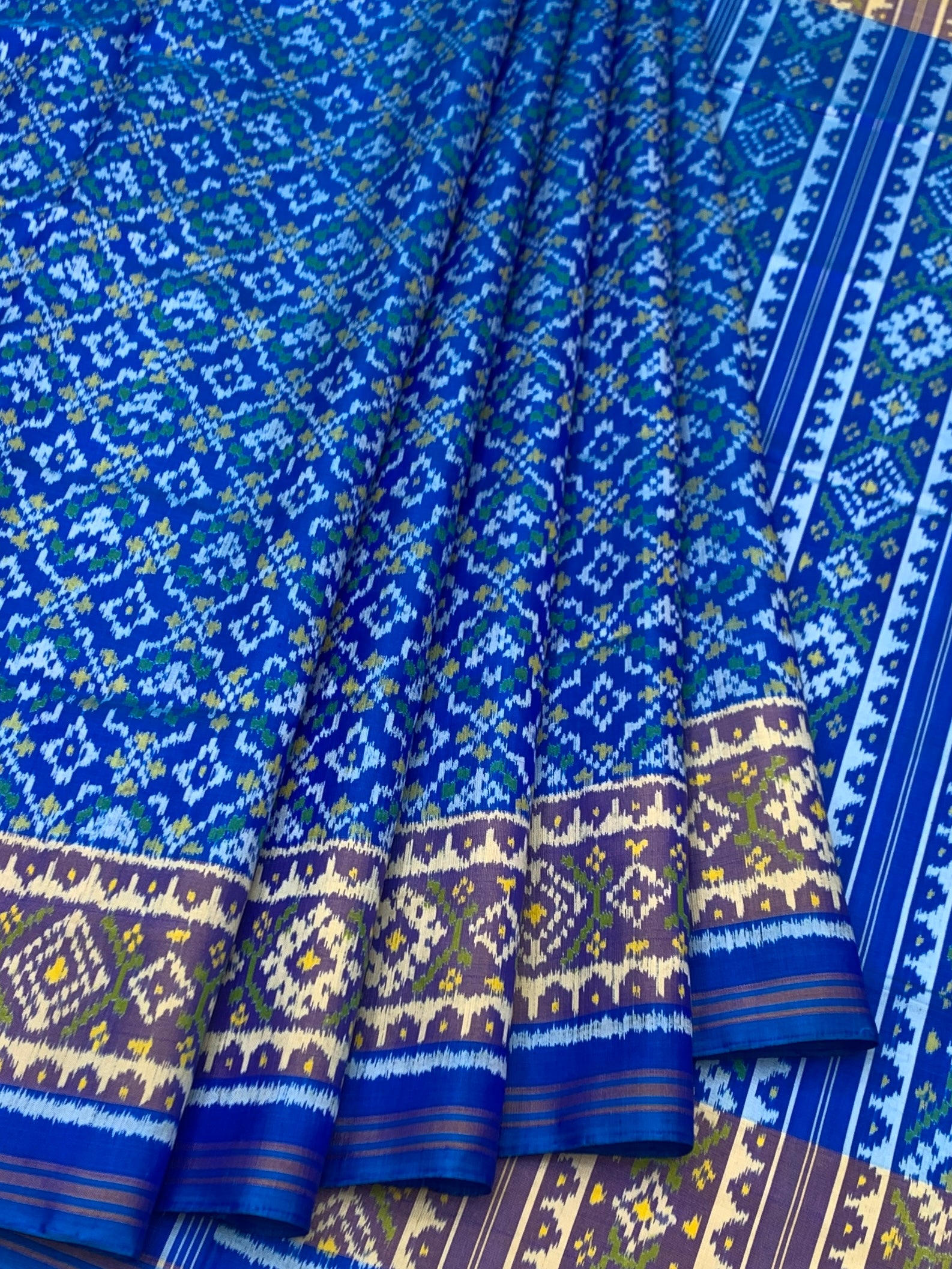 Royal Blue Geometric Lattice: Heritage Rajkot Patola Silk Saree