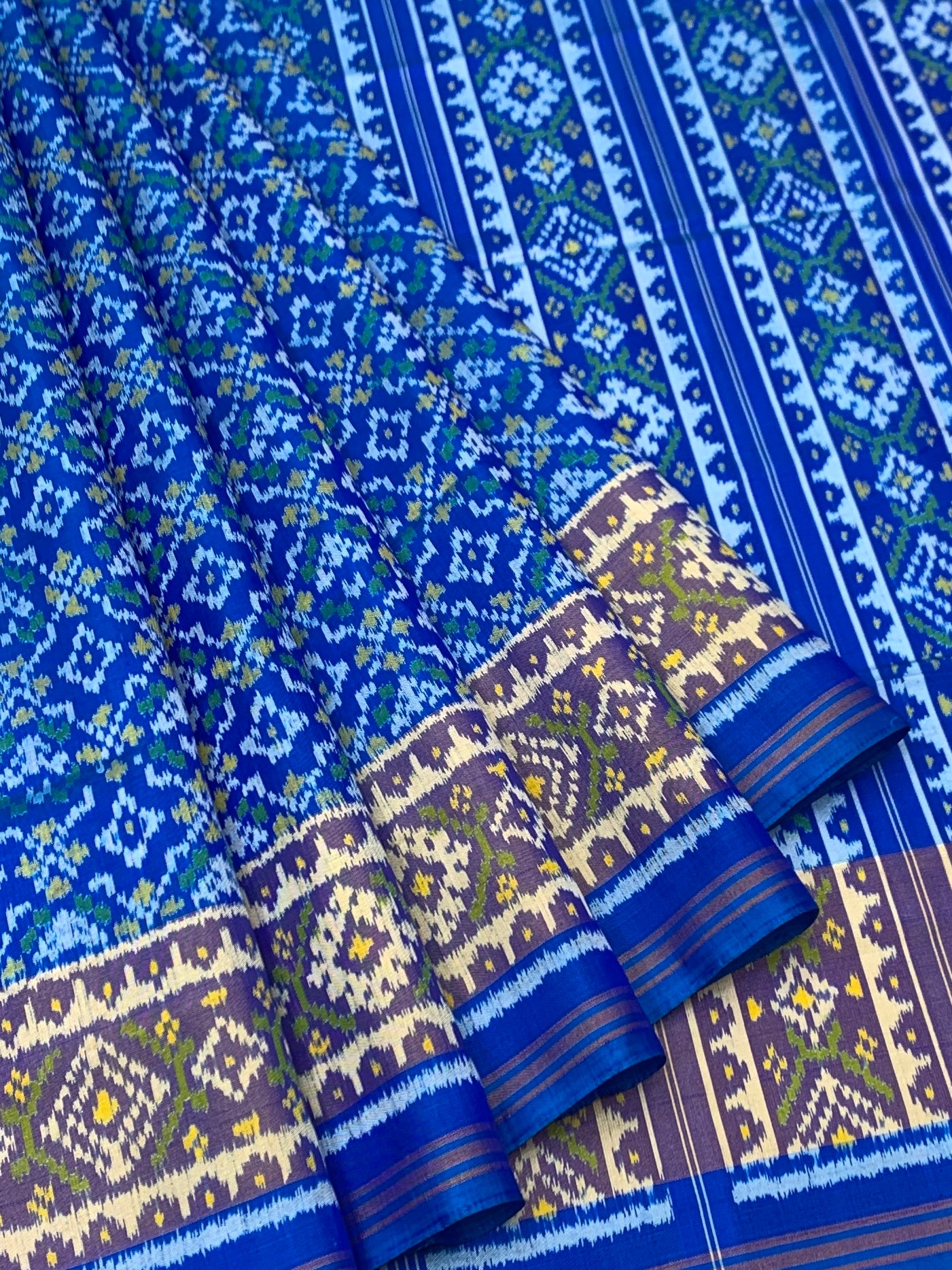 Royal Blue Geometric Lattice: Heritage Rajkot Patola Silk Saree