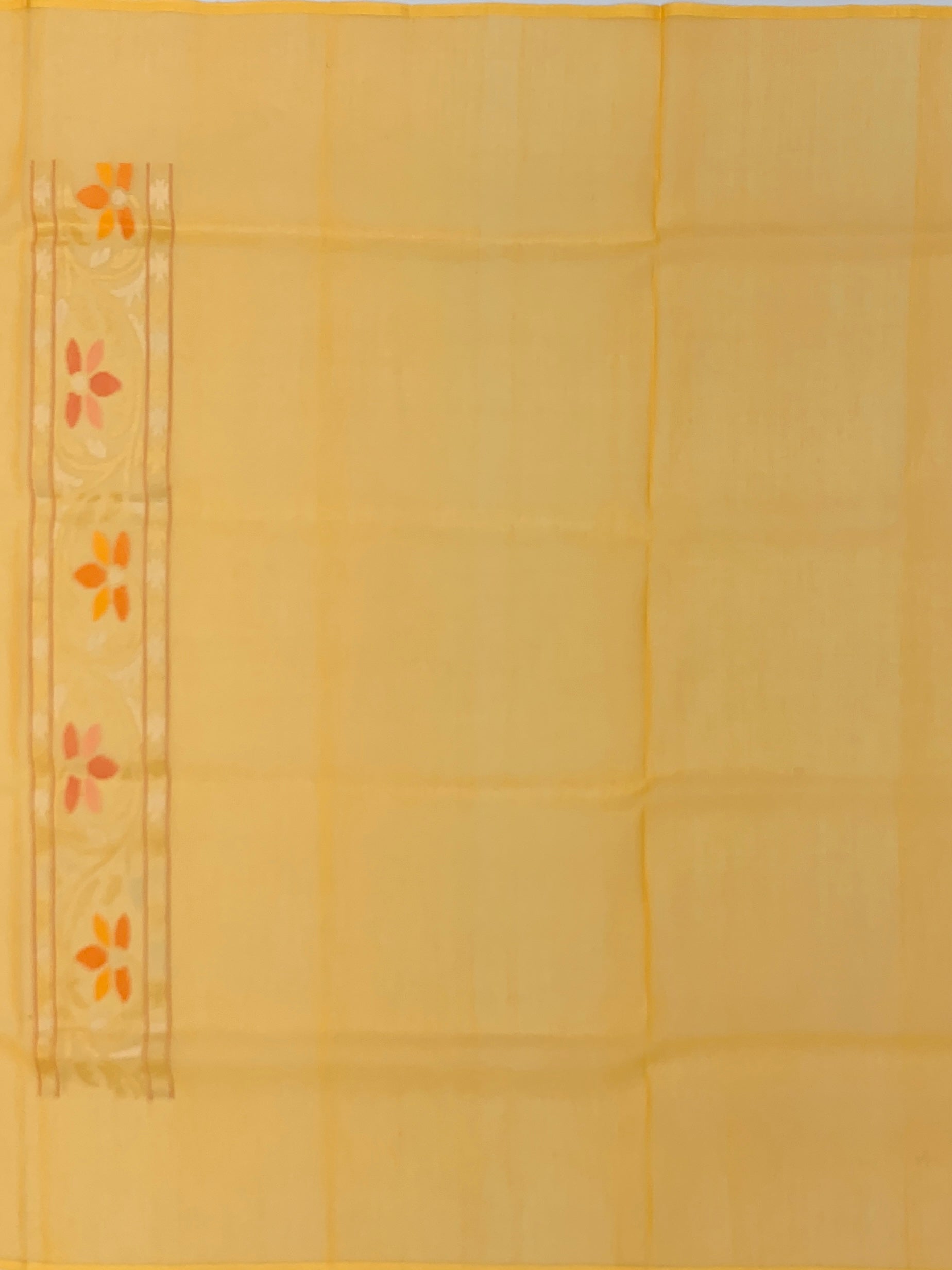 Sunny Yellow Cotton Jamdani Saree with Botanical Vines and Paisley Pallu