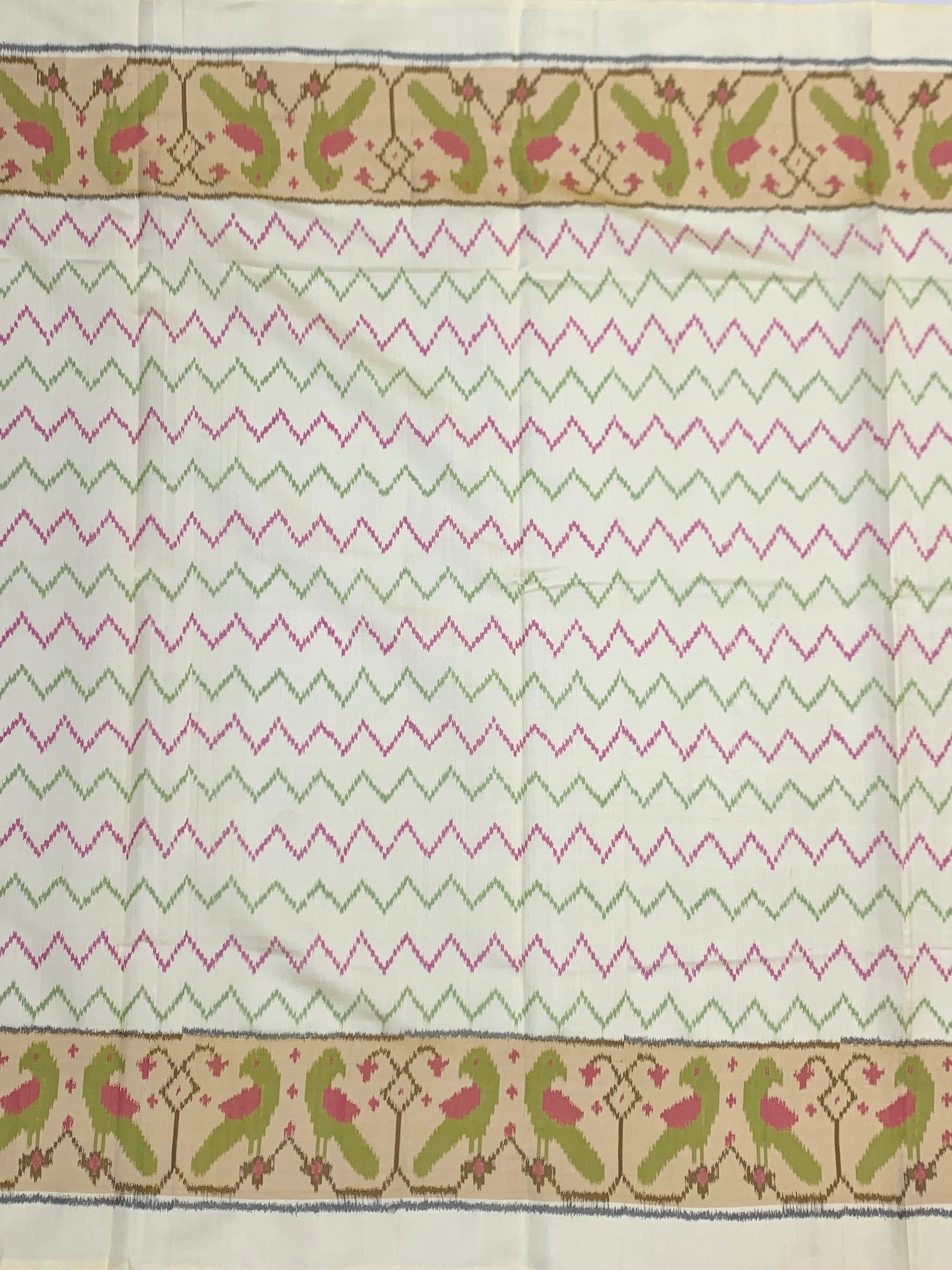 Ivory & Teal Avian Symphony: Heritage Rajkot Patola Silk Saree