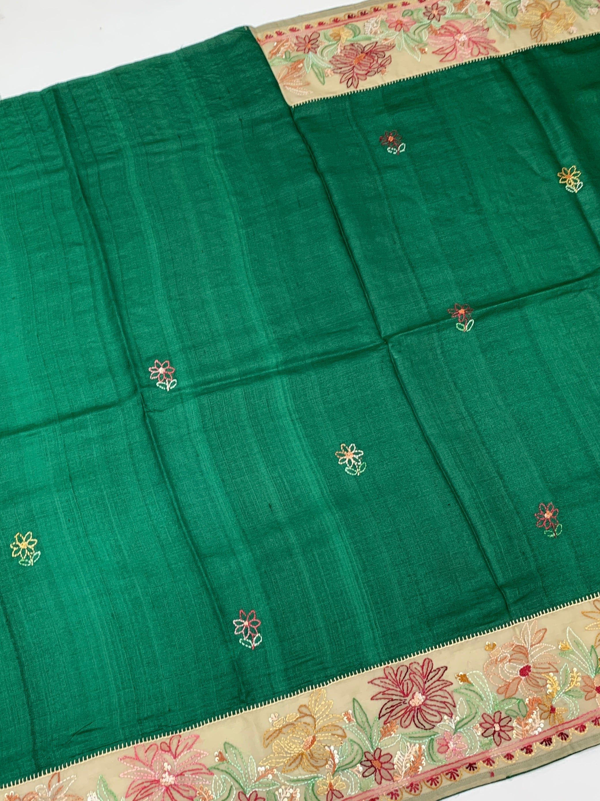 Tussore Saree Bottle-Green In Colour