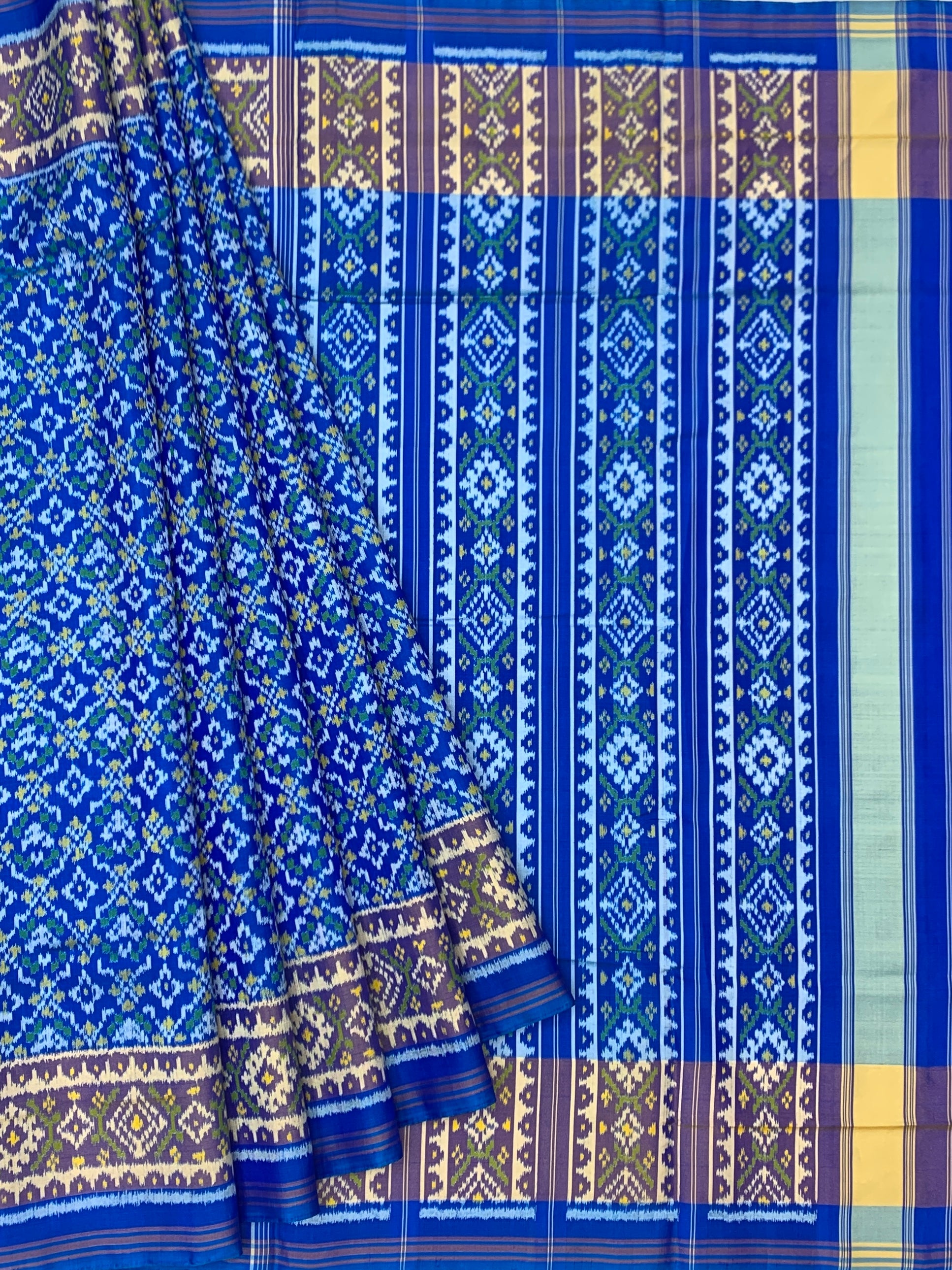 Royal Blue Geometric Lattice: Heritage Rajkot Patola Silk Saree