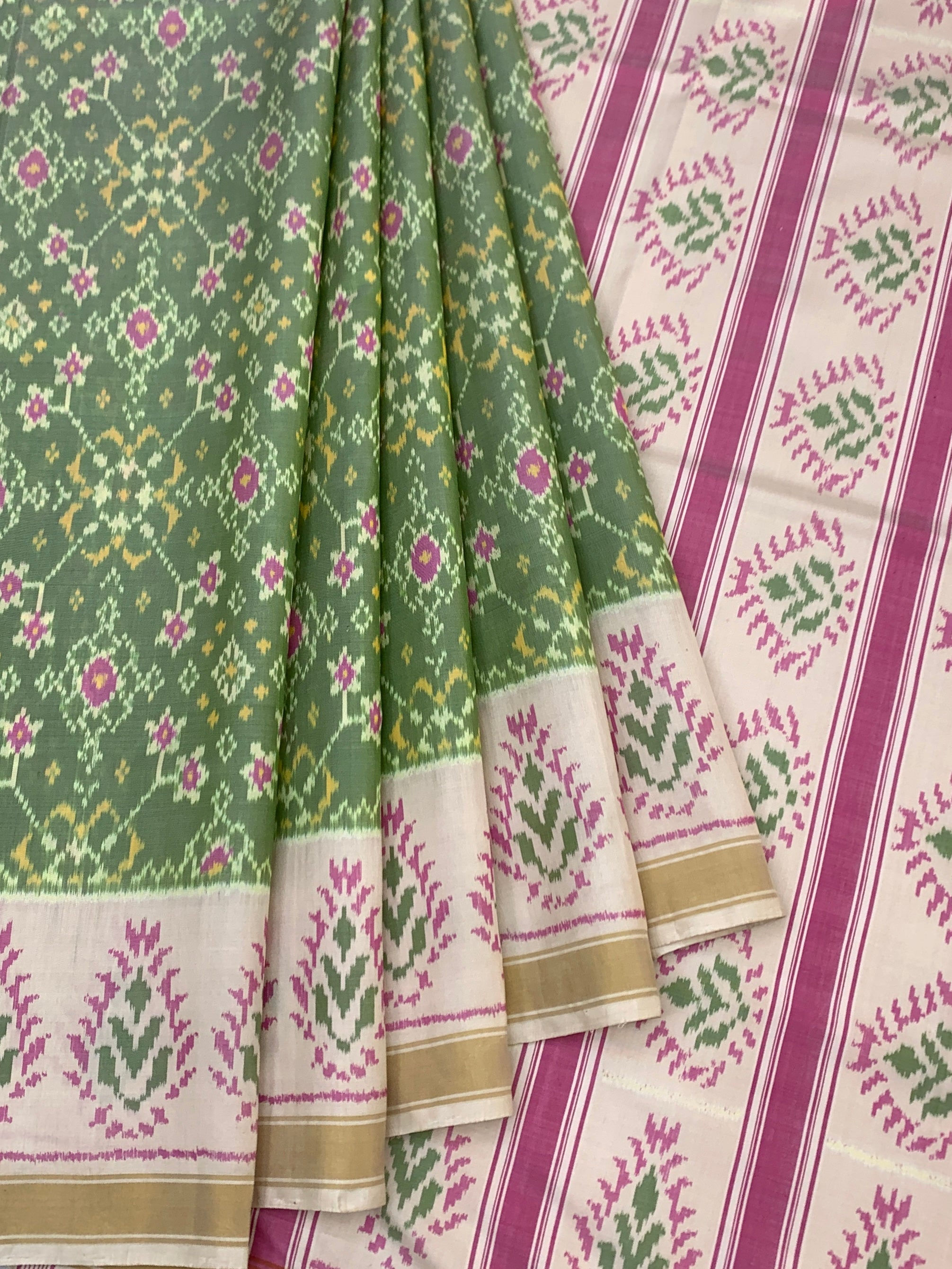 Sage & Orchid: Heritage Rajkot Patola Silk Saree