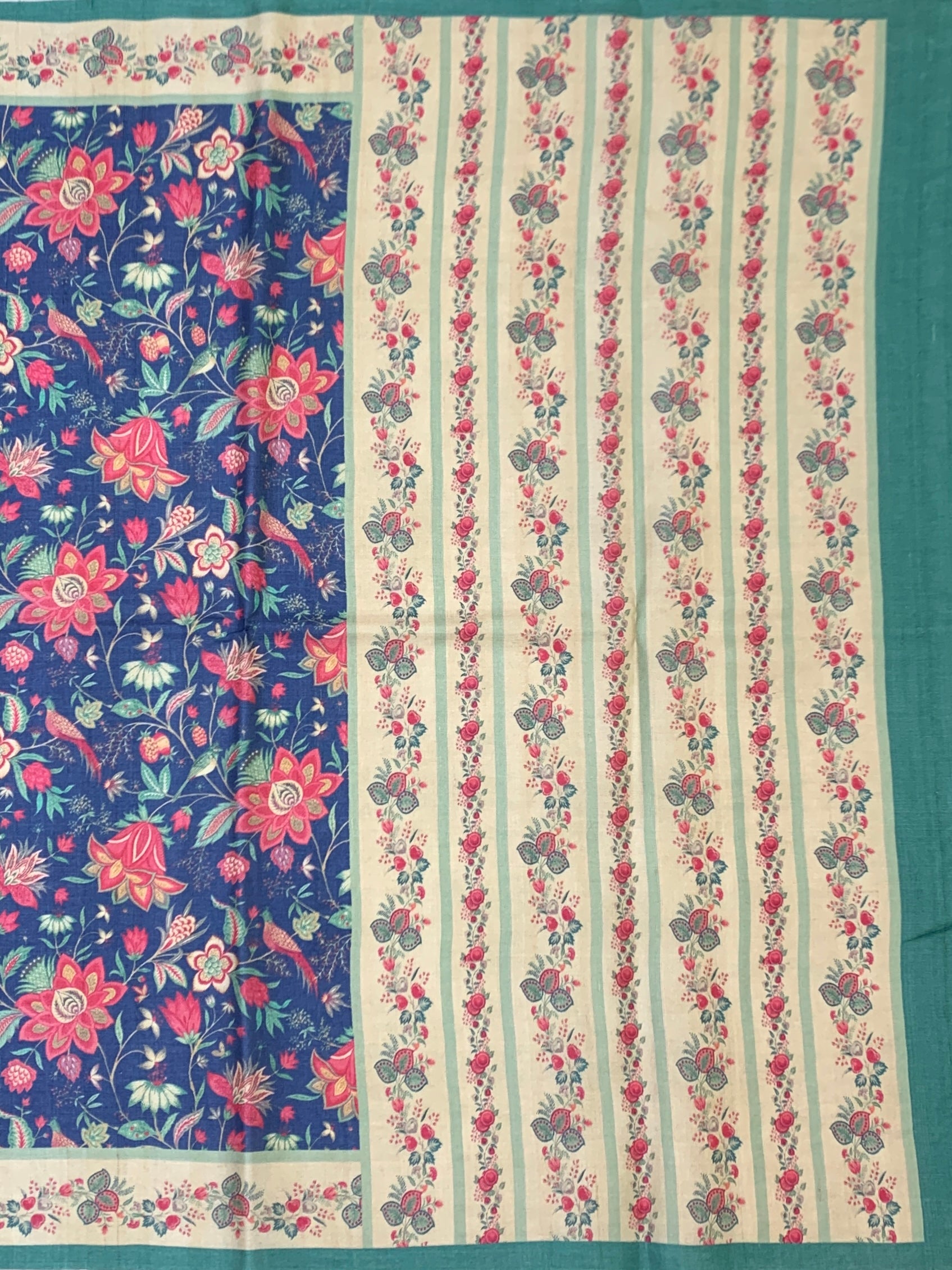 Indigo Blue & Rose Pink Floral Printed Tussar Silk Saree