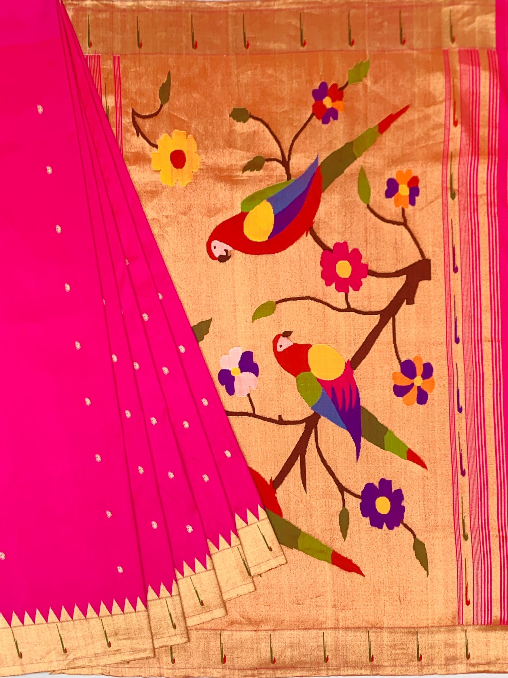 Authentic Rani Pink Paithani Silk Saree with Traditional Munia Pallu